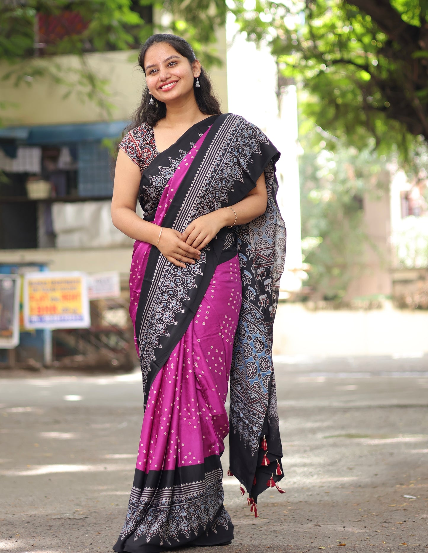Ajrakh Bandhej Modal Silk Saree