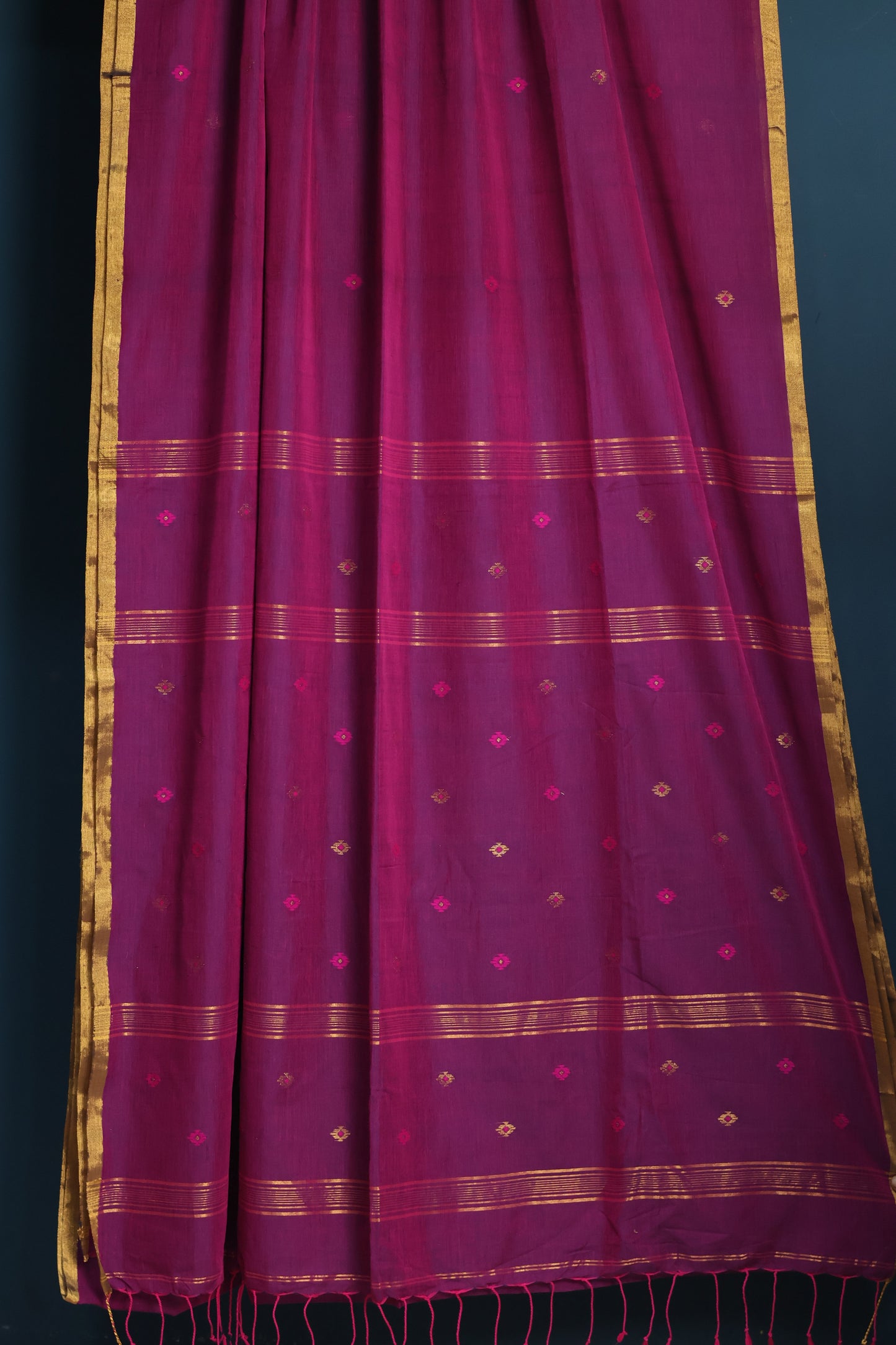 Purple Pure Handwoven Mercerised Cotton Saree with Mina Jari Butta Weav