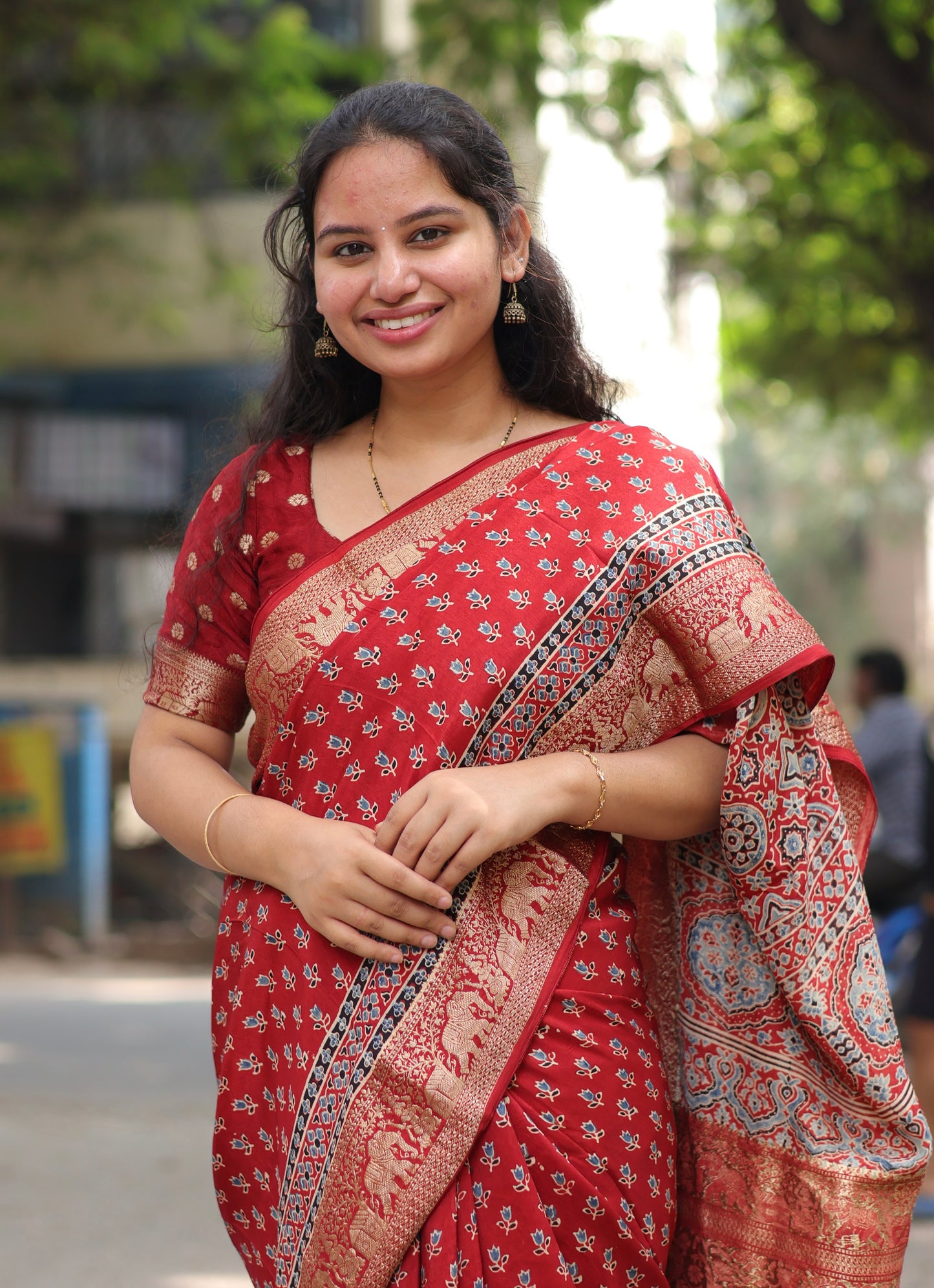Ajrakh Dola Silk Saree