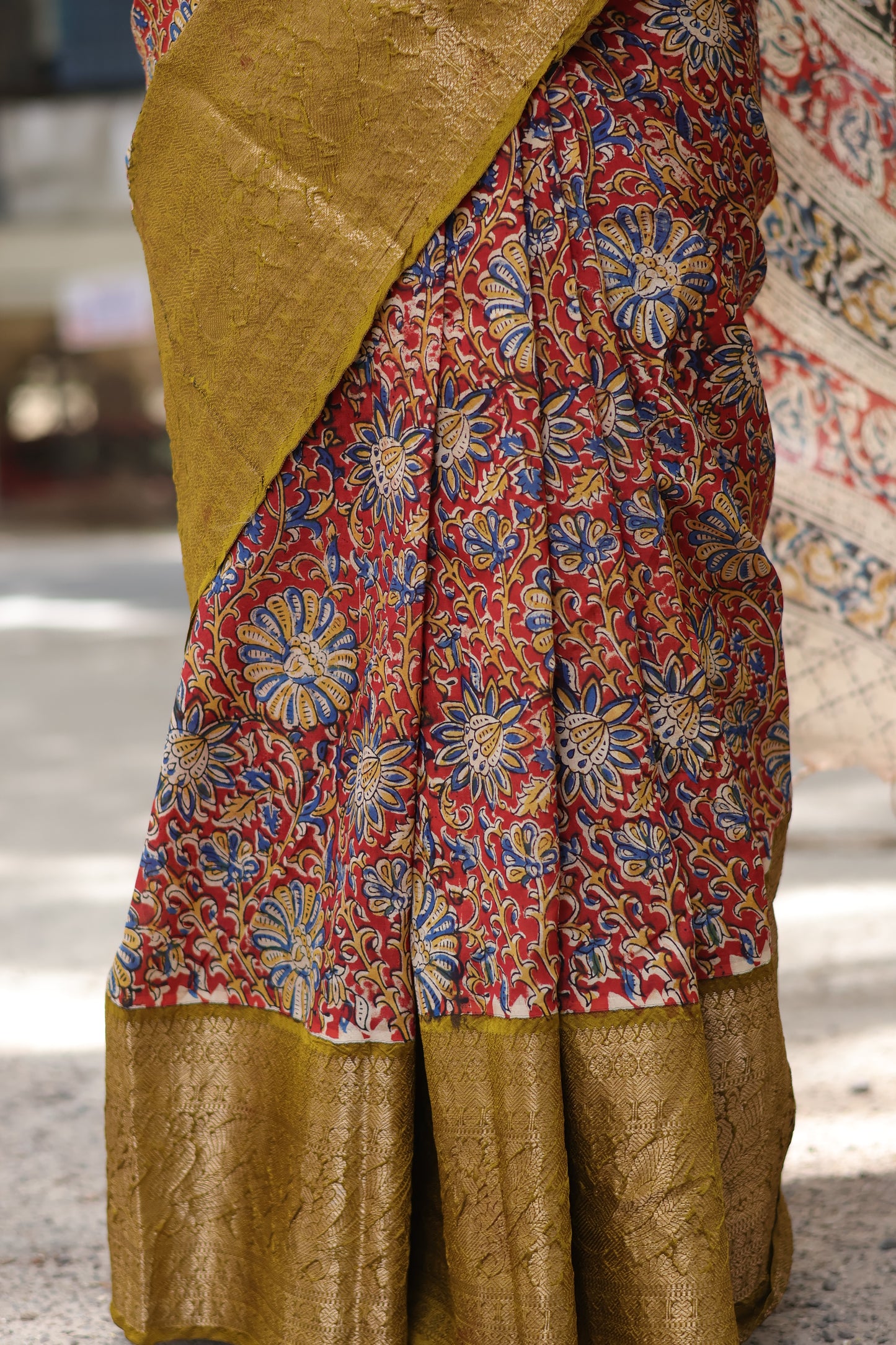 Red & Green Kuppadam Border Kalamkari Uppada Silk Saree
