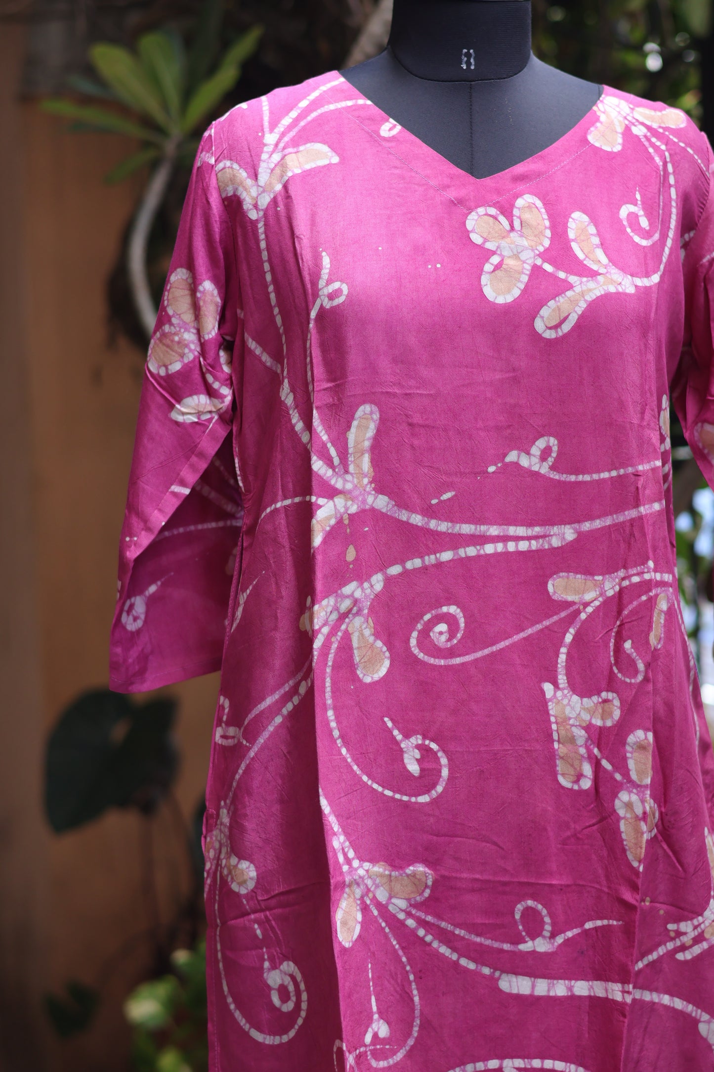 Pink Hand drawn Batik silk Kurti