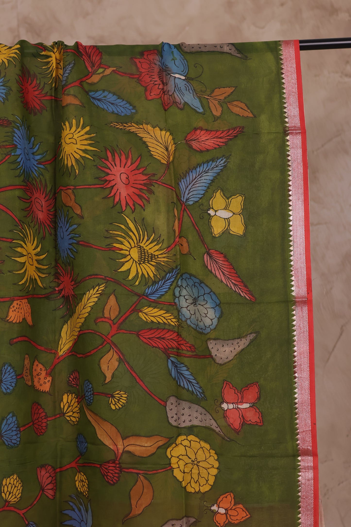 Green Pen Kalamkari Mangalagiri silk Dupatta
