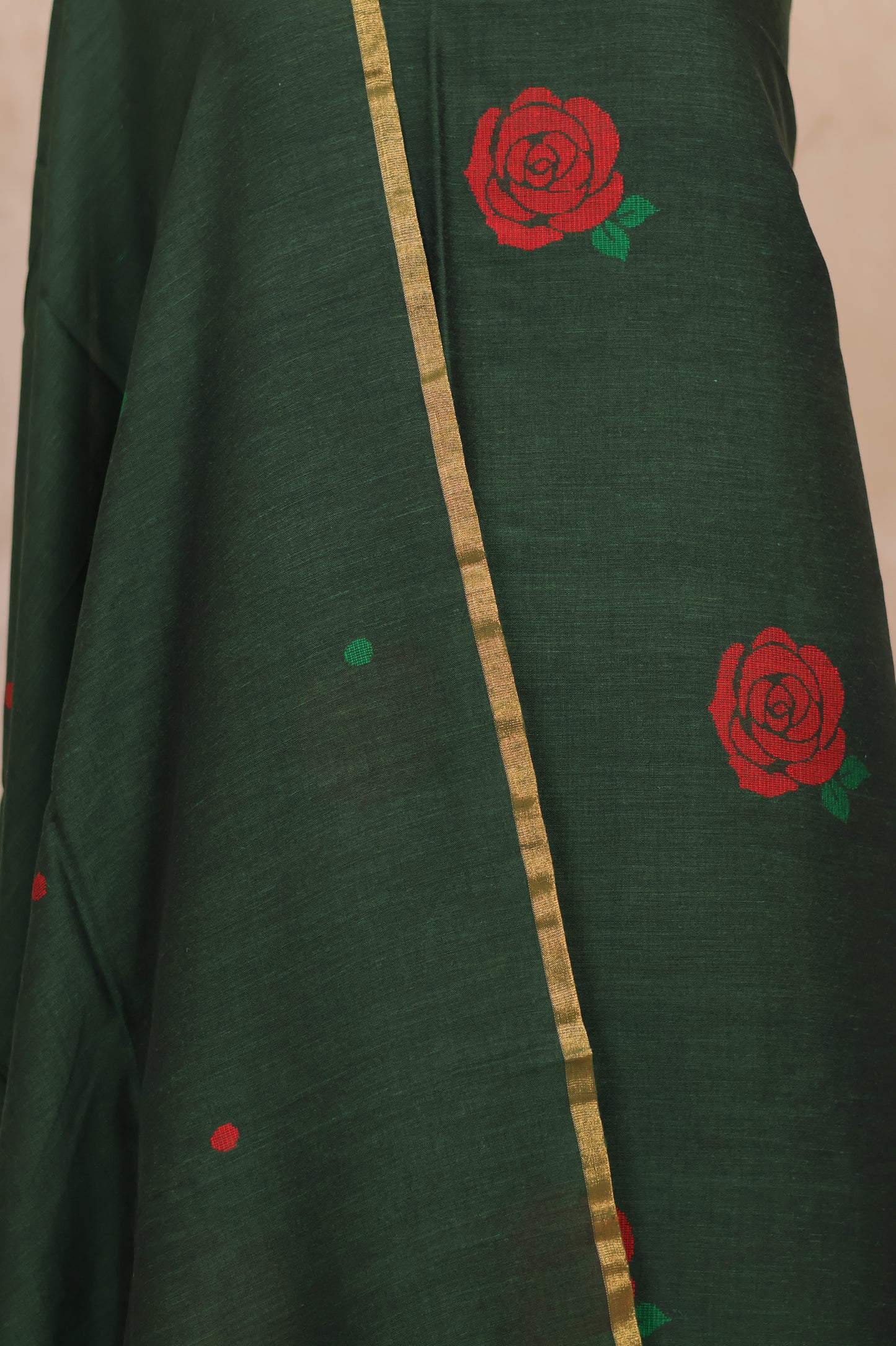 Green Handwoven Jamdhani weaving pure Mercerised Malai cotton 2 piece suit sets | Looms & Tassels