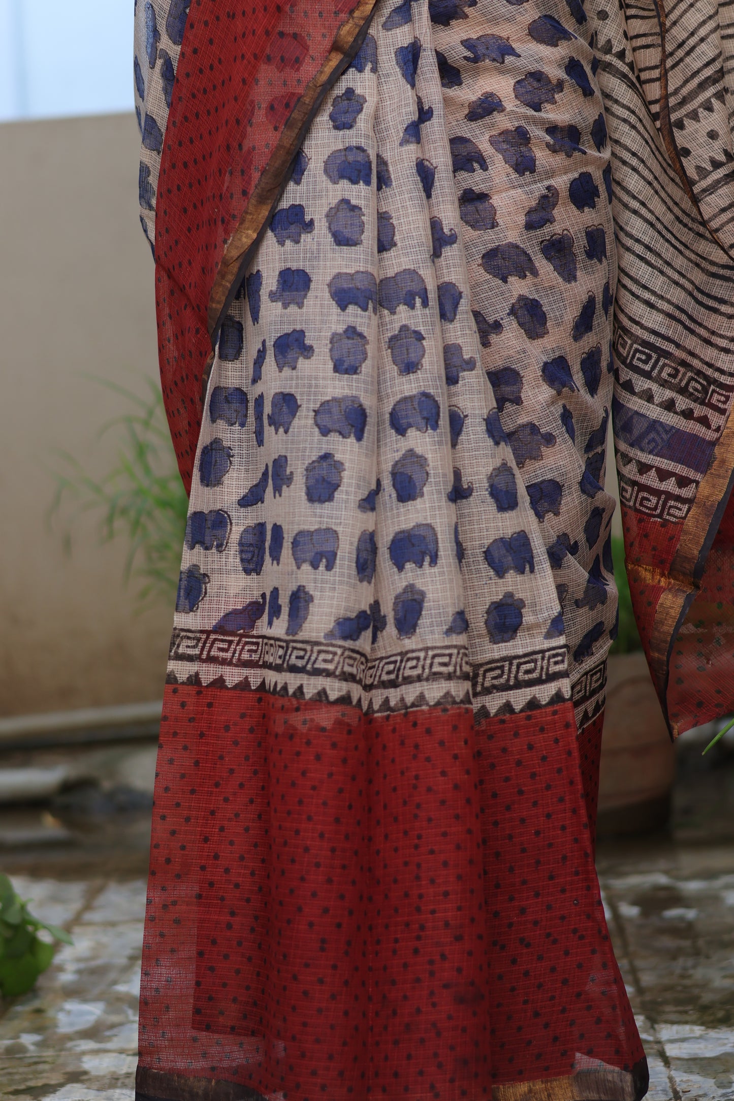 Bagru Hand block printed Kota Doriya Saree