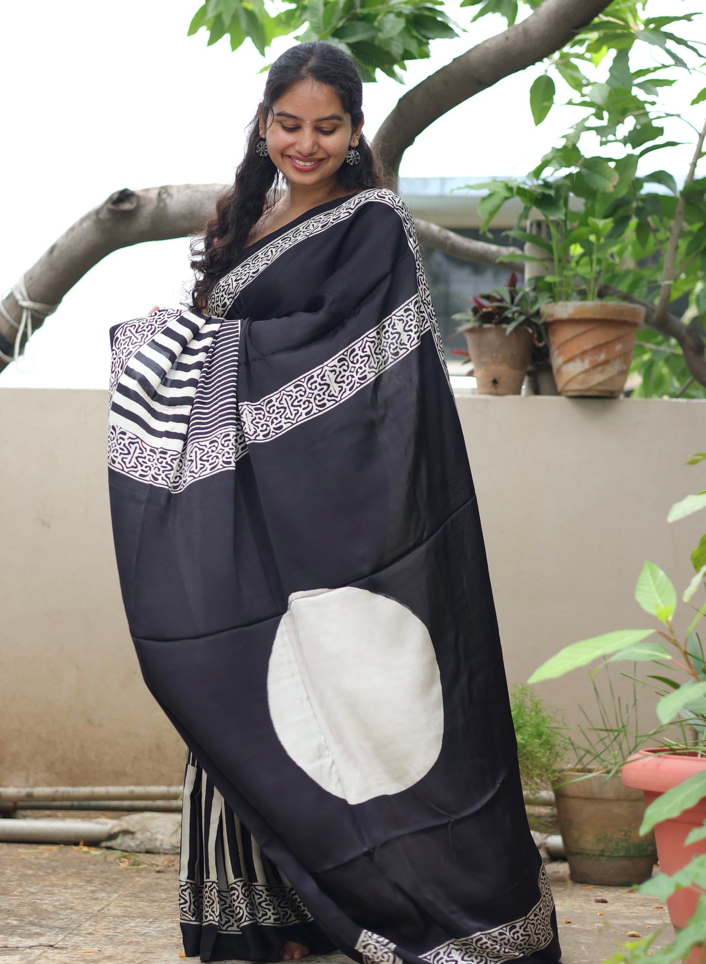Black Ajrakh Modal Silk Saree