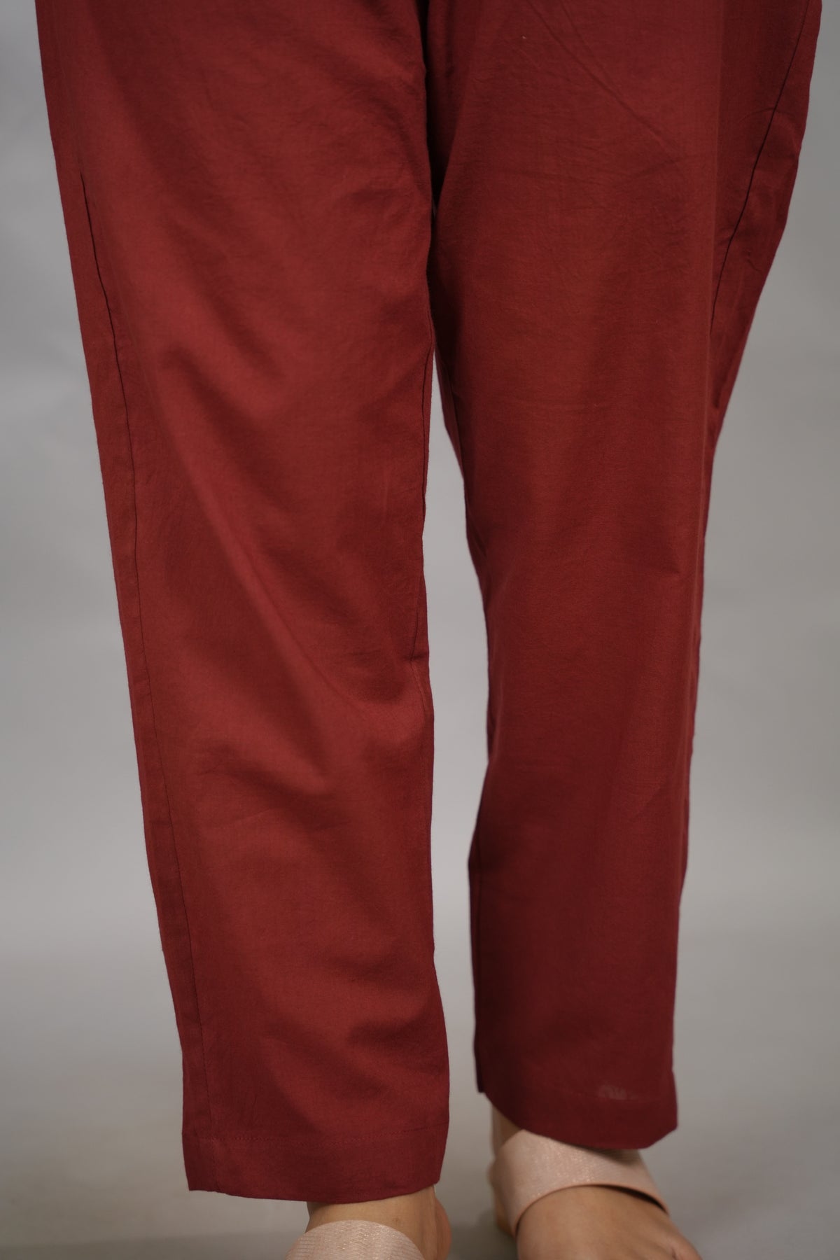 Maroon Plain Cotton Narrow Pant