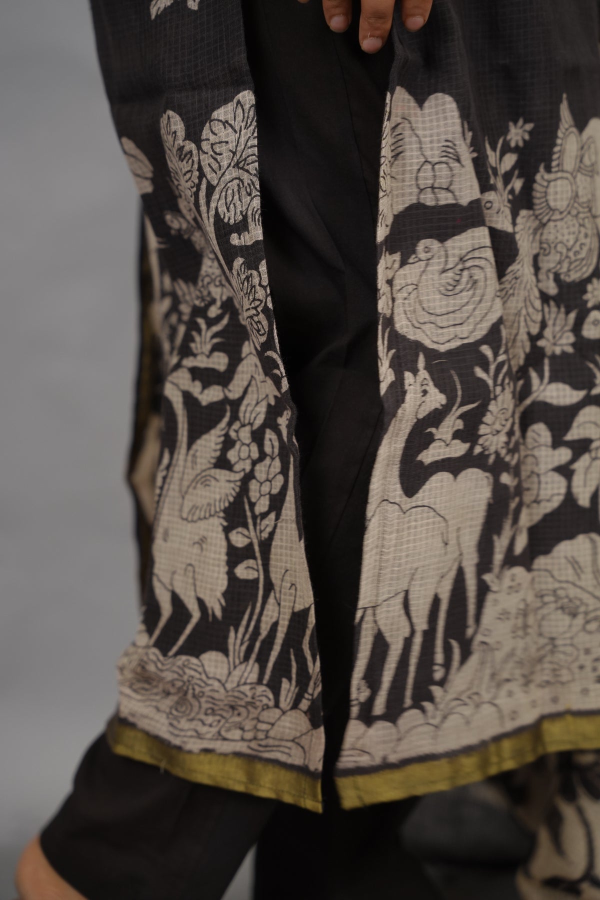 Black Kalamkari Kota Cotton 3 piece suit (stitched) | Looms & Tassels
