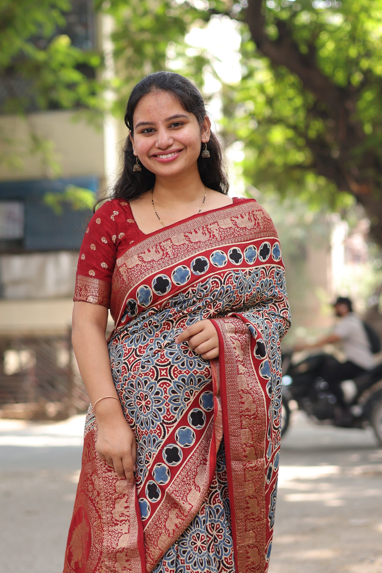 Ajrakh Dola Silk Saree