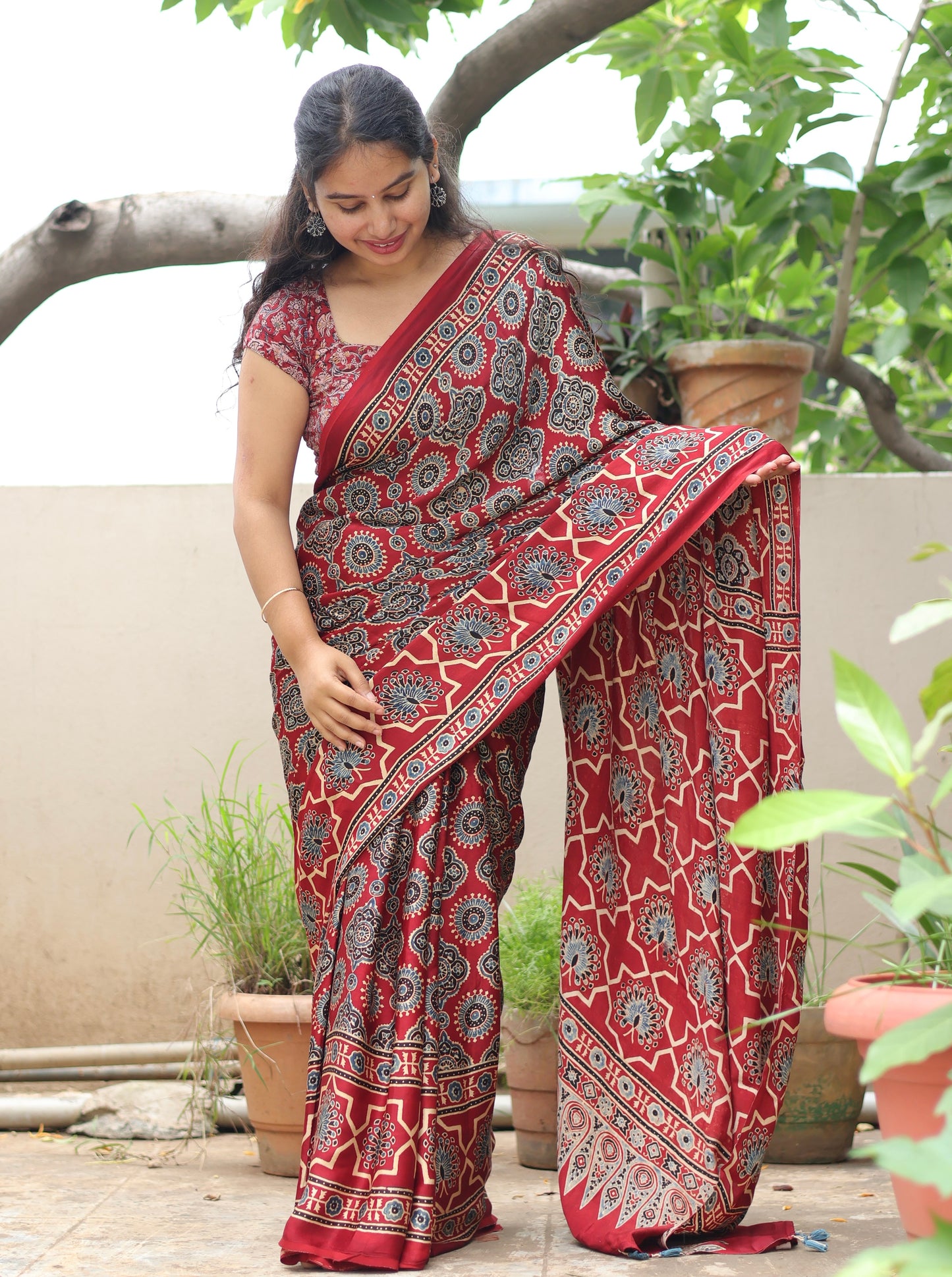 Ajrakh Modal Silk Saree