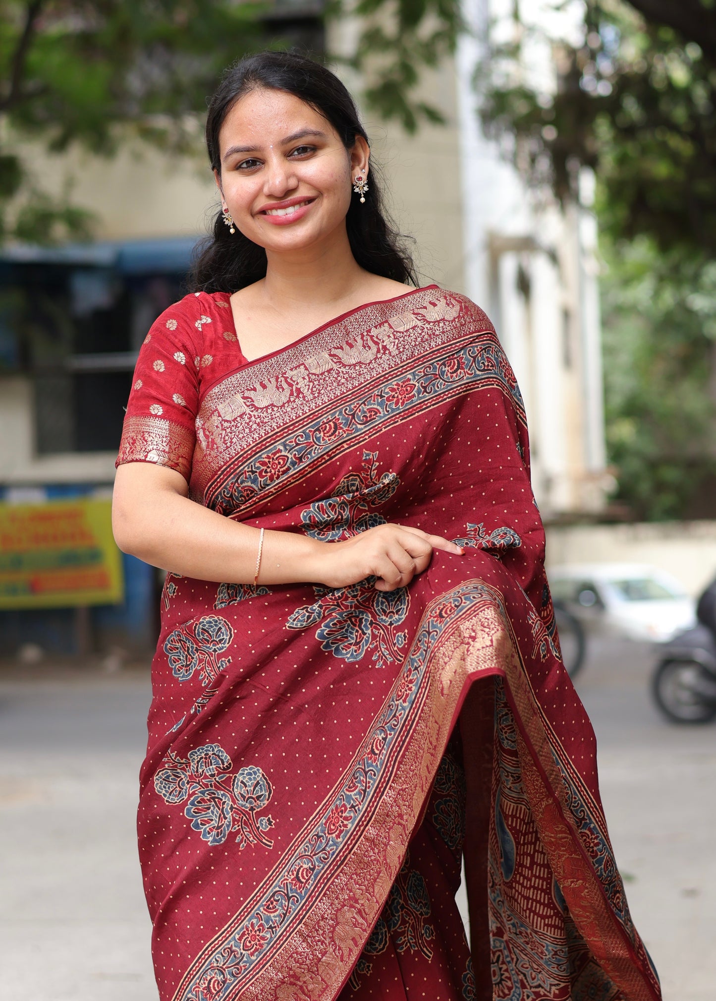 Maroon Ajrakh Dola Silk Saree