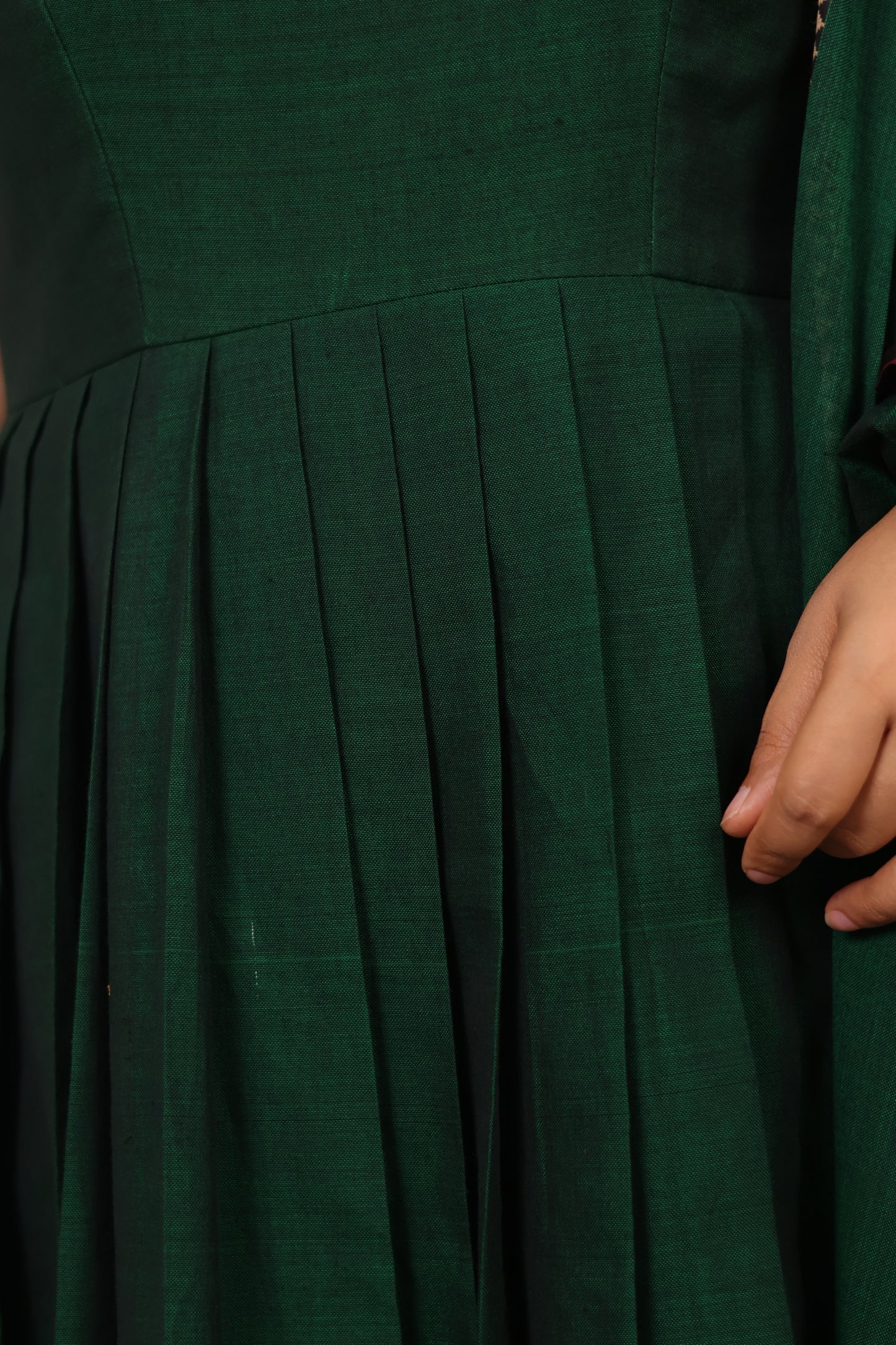 Green Narayanpet Cotton Anarkali Dress with Narayanpet Dupatta | Looms & Tassels