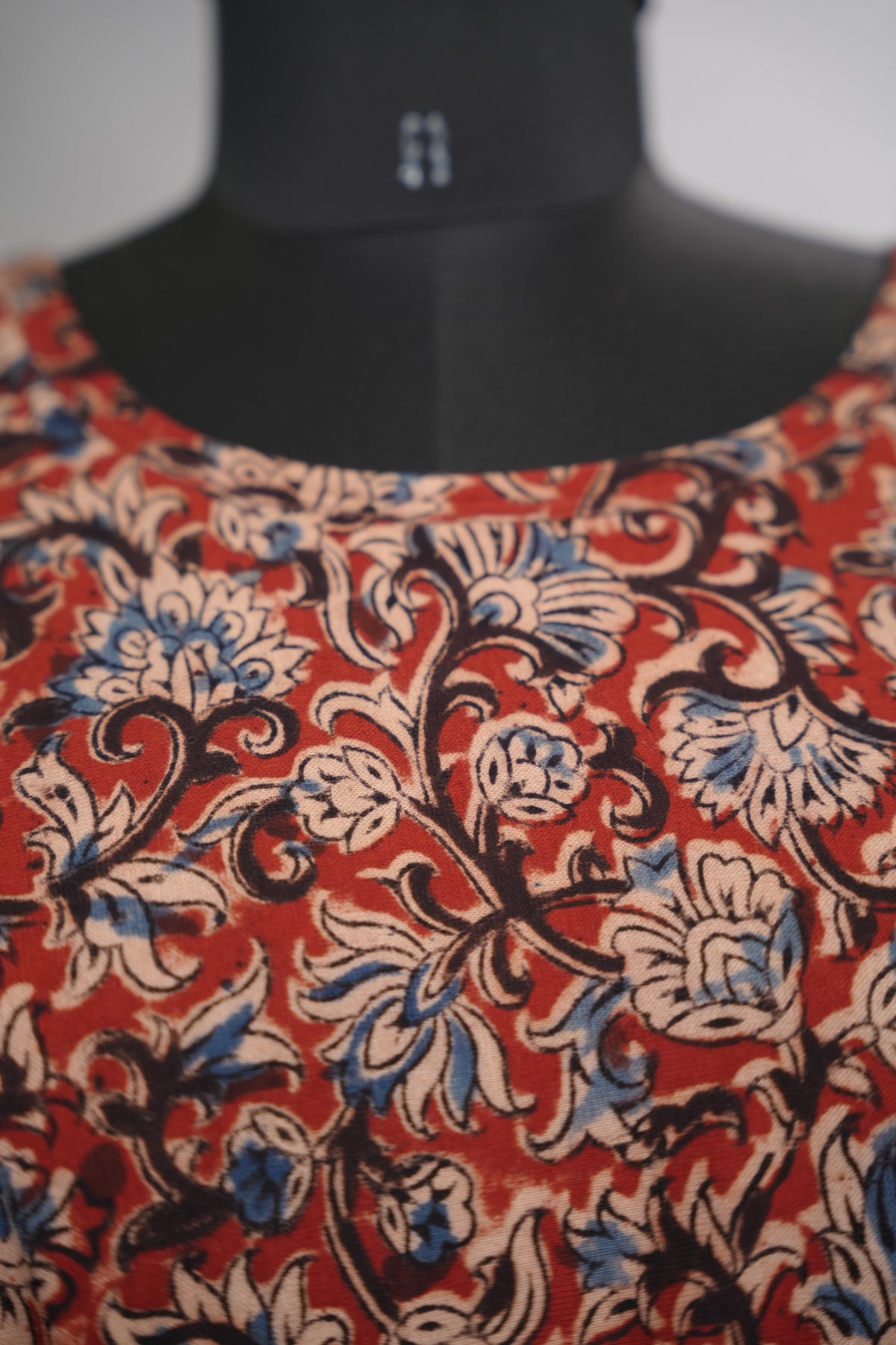 Maroon Boat Neck Stretchable Hand block printed kalamkari blouse