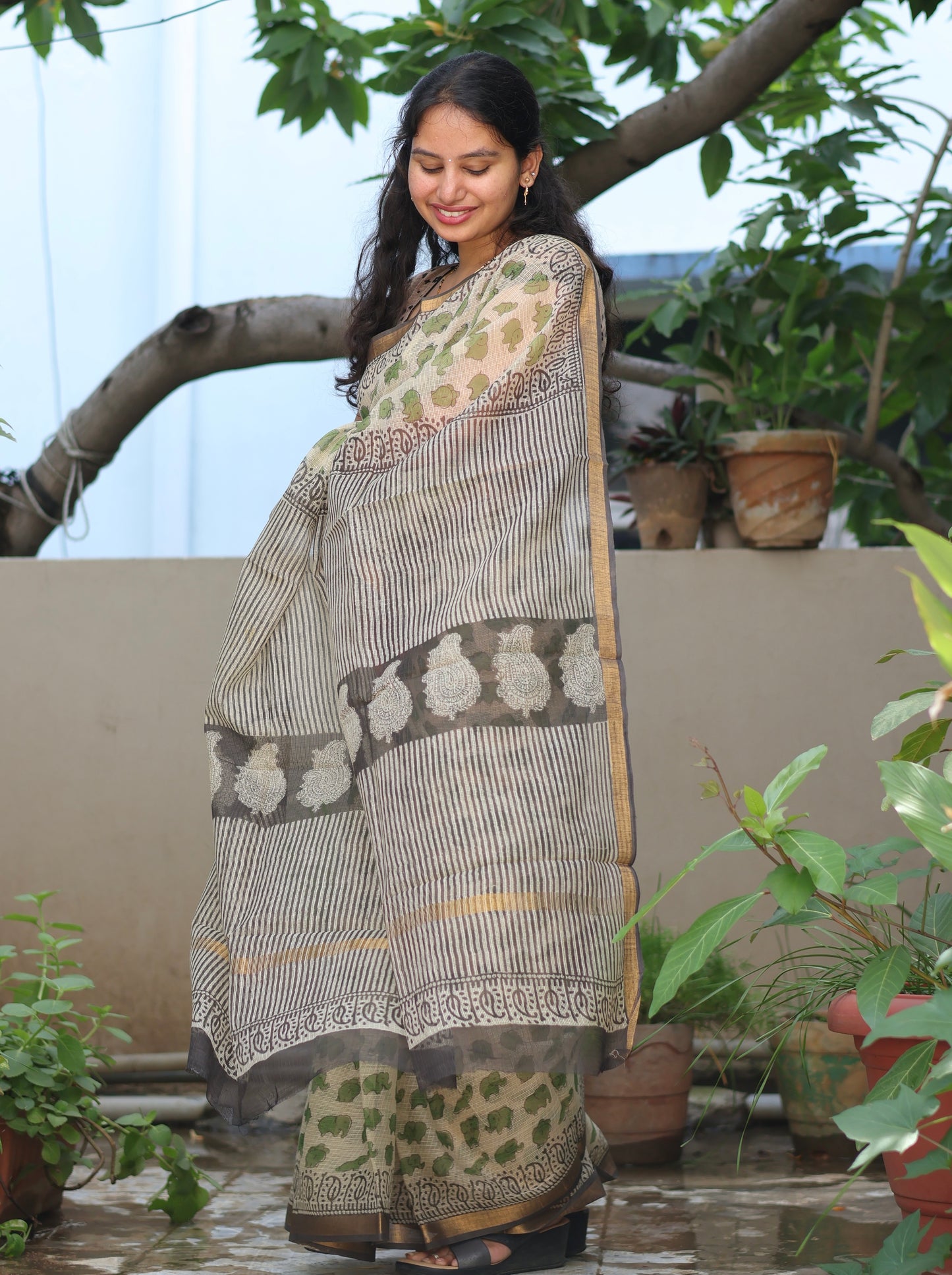 Bagru Hand block printed Kota Doriya Saree