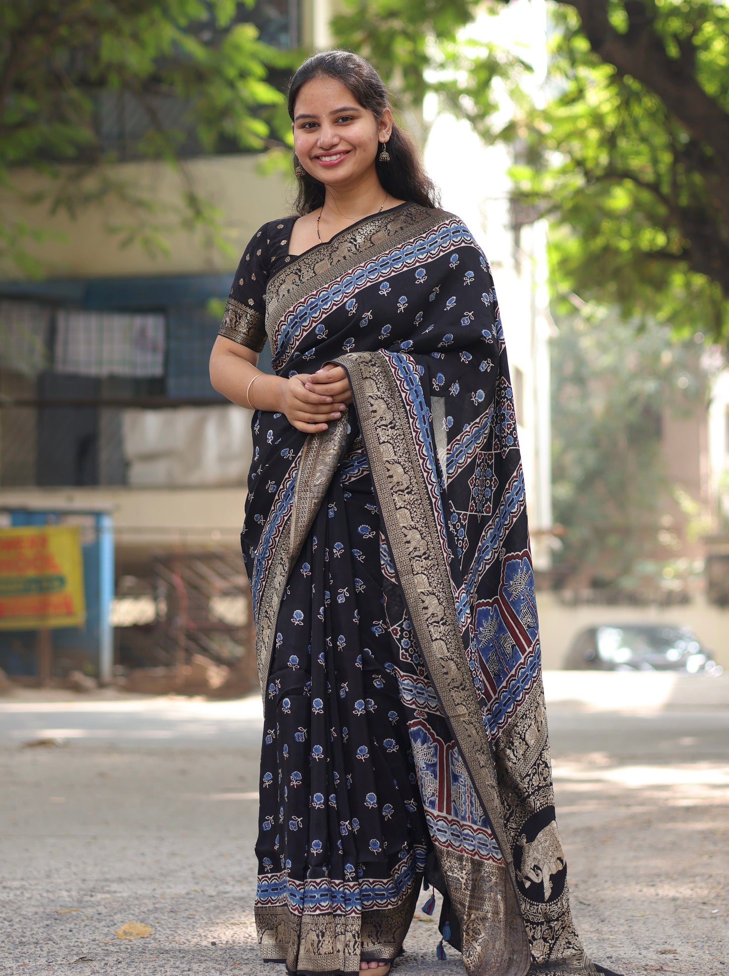 Ajrakh Dola Silk Saree
