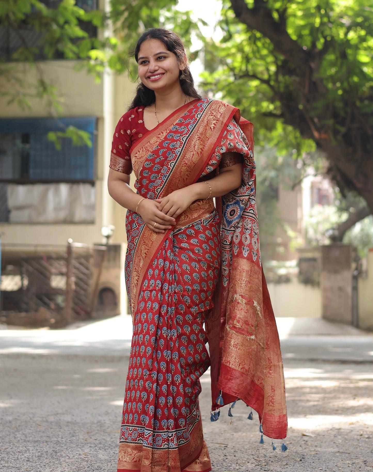 Ajrakh Dola Silk Saree