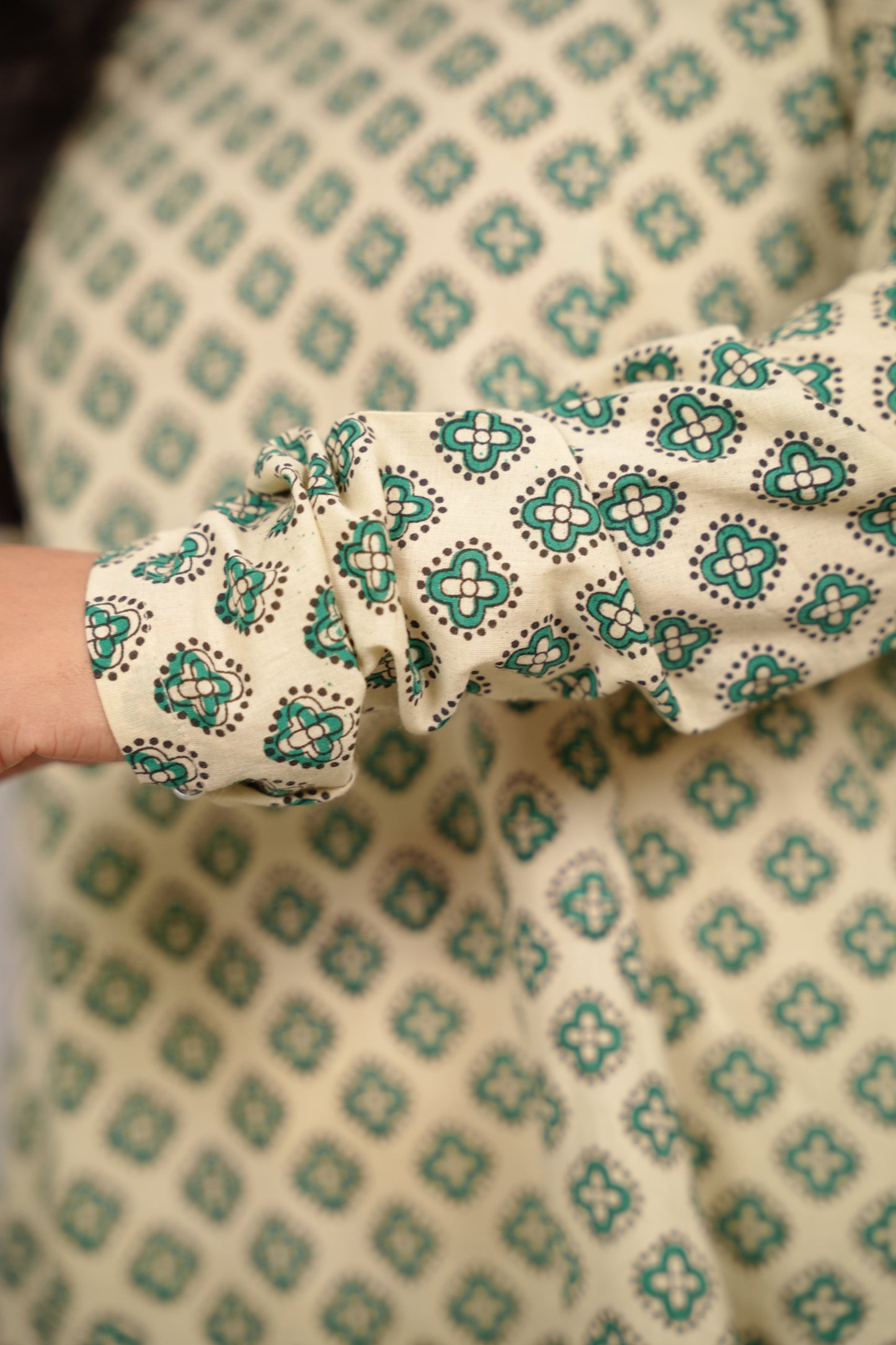 Cream Pure Mul Cotton Kali Kurta with Chudi Sleeves | Looms & Tassels