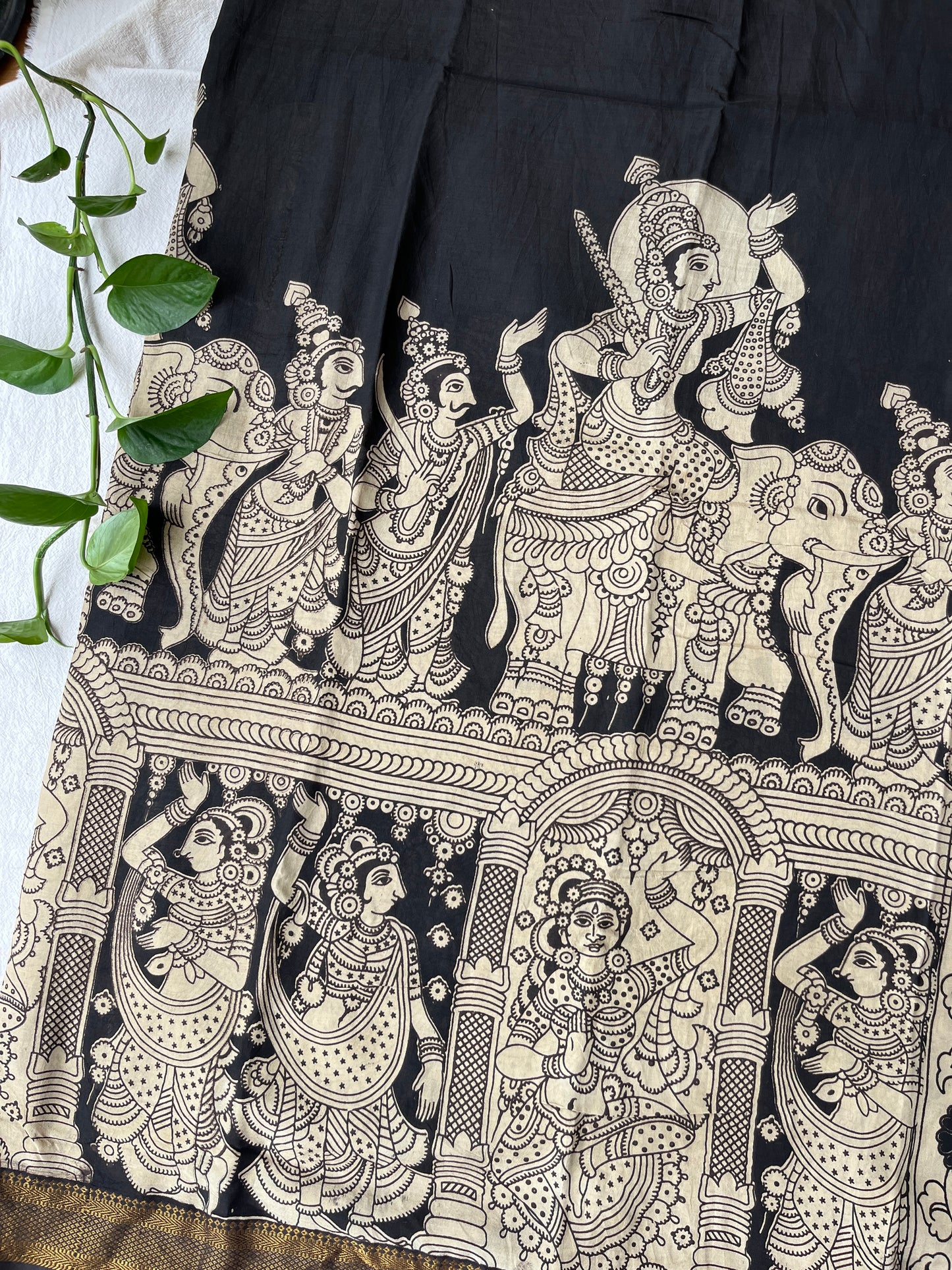 Black Nizam Border Kalamkari Silk Saree