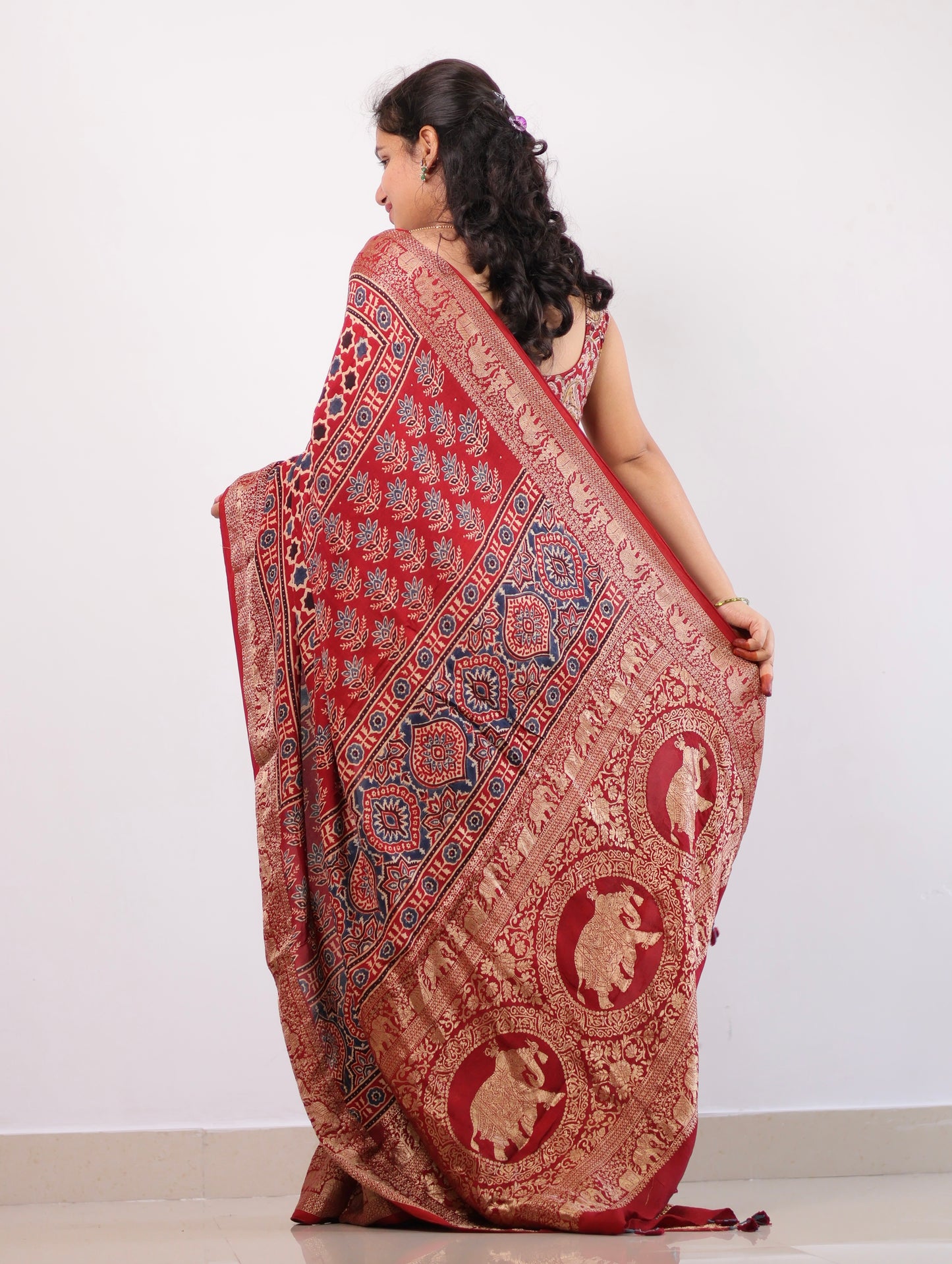 Ajrakh Dola Silk Saree
