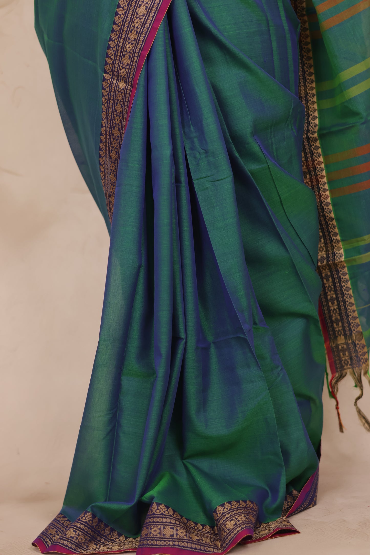 Peacock Blue Narayanpet Cotton Saree | Looms & Tassels