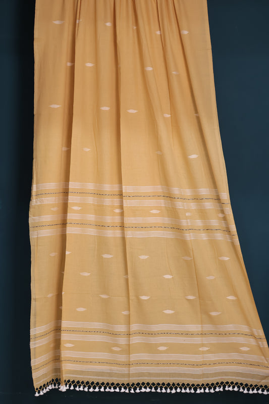Sandal Pure Handwoven Malai Cotton Saree with Butta Weaving