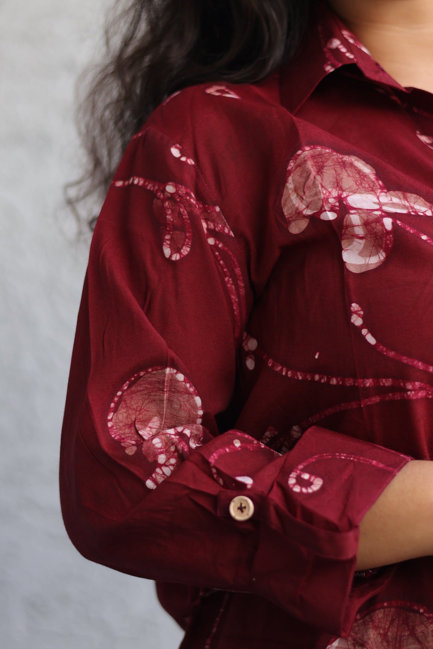 Maroon Hand drawn pen batik shirt