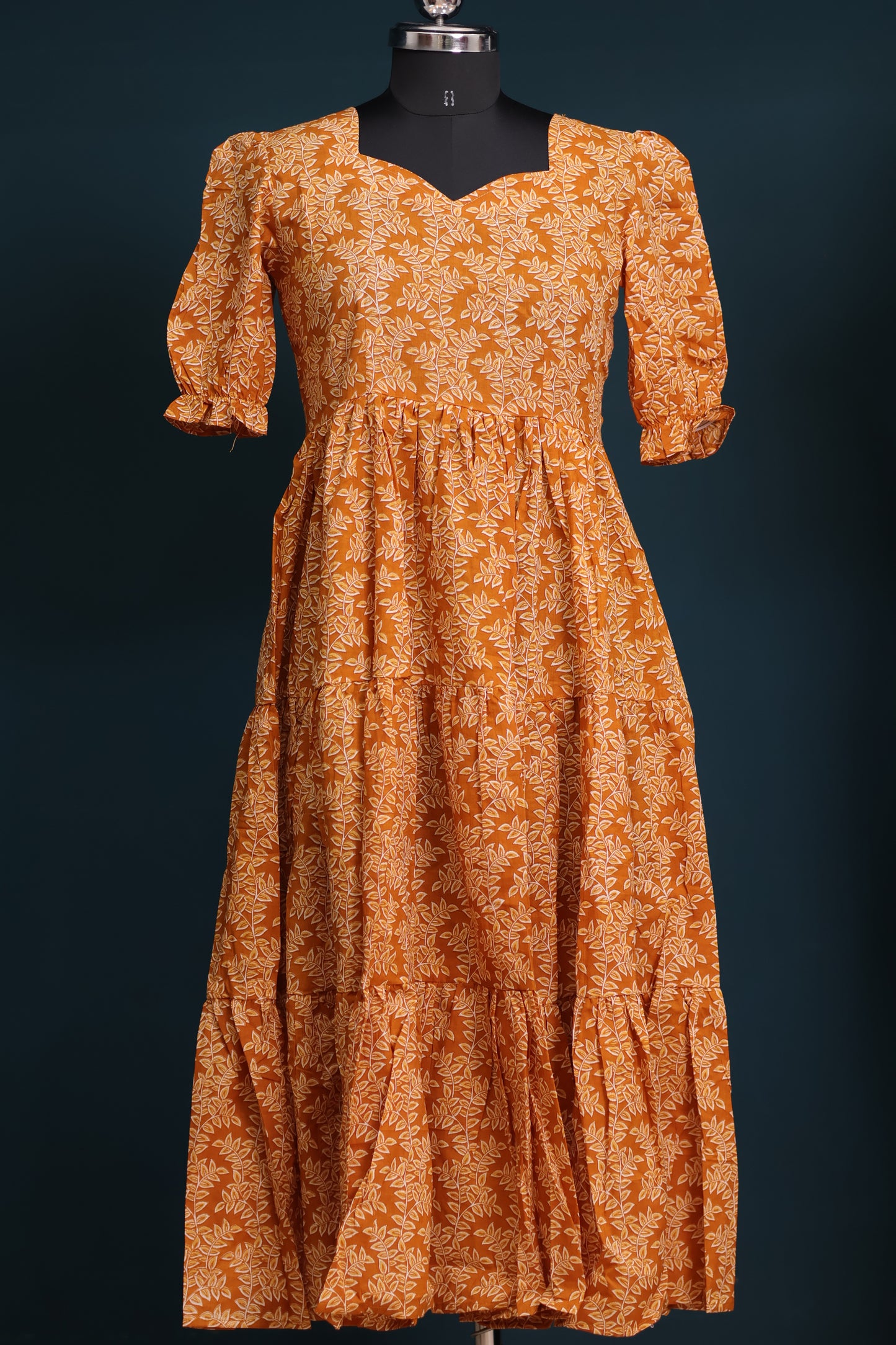 Mustard Yellow Bagru pure cotton frock