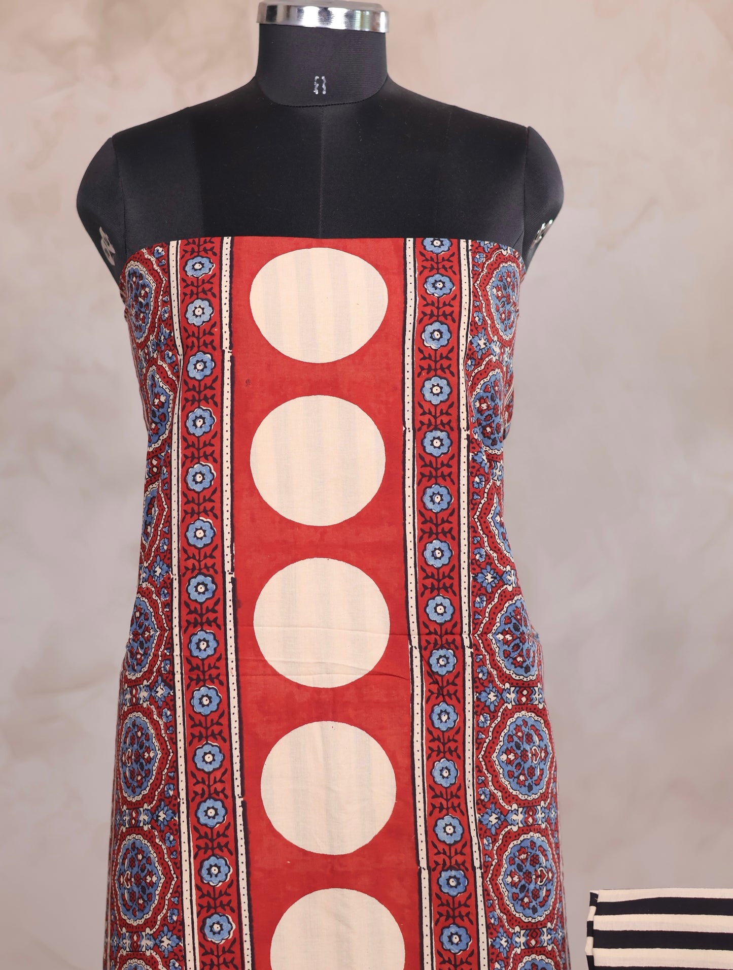 Contemporary Stripes Ajrakh Handblock Printed Pure Cotton 2 Piece Suit Set | Looms & Tassels