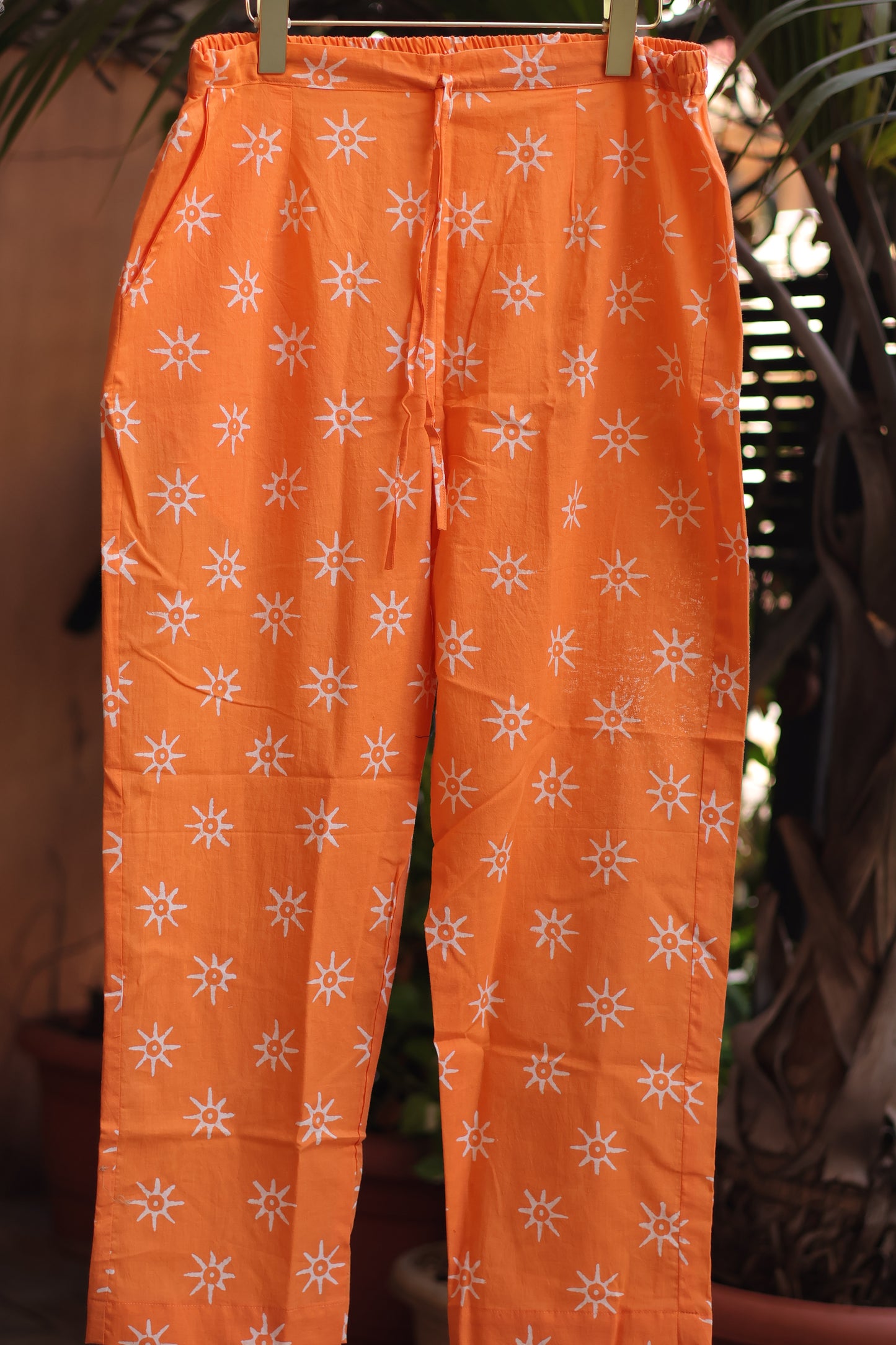 Orange Handblock printed Pure Mul Cotton Sweet Heart Neck with Mul Cotton Duppata 3 piece suit (stitched)