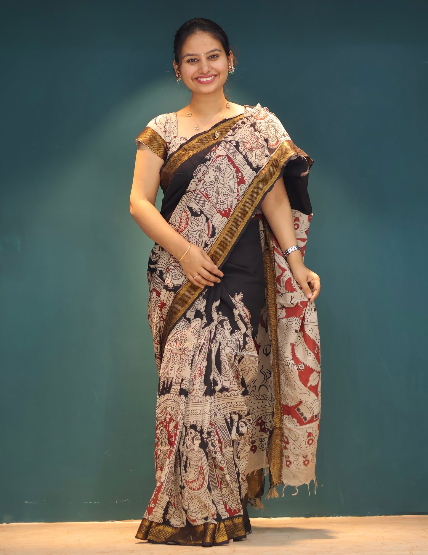 Nizam Border Kalamkari Silk Saree