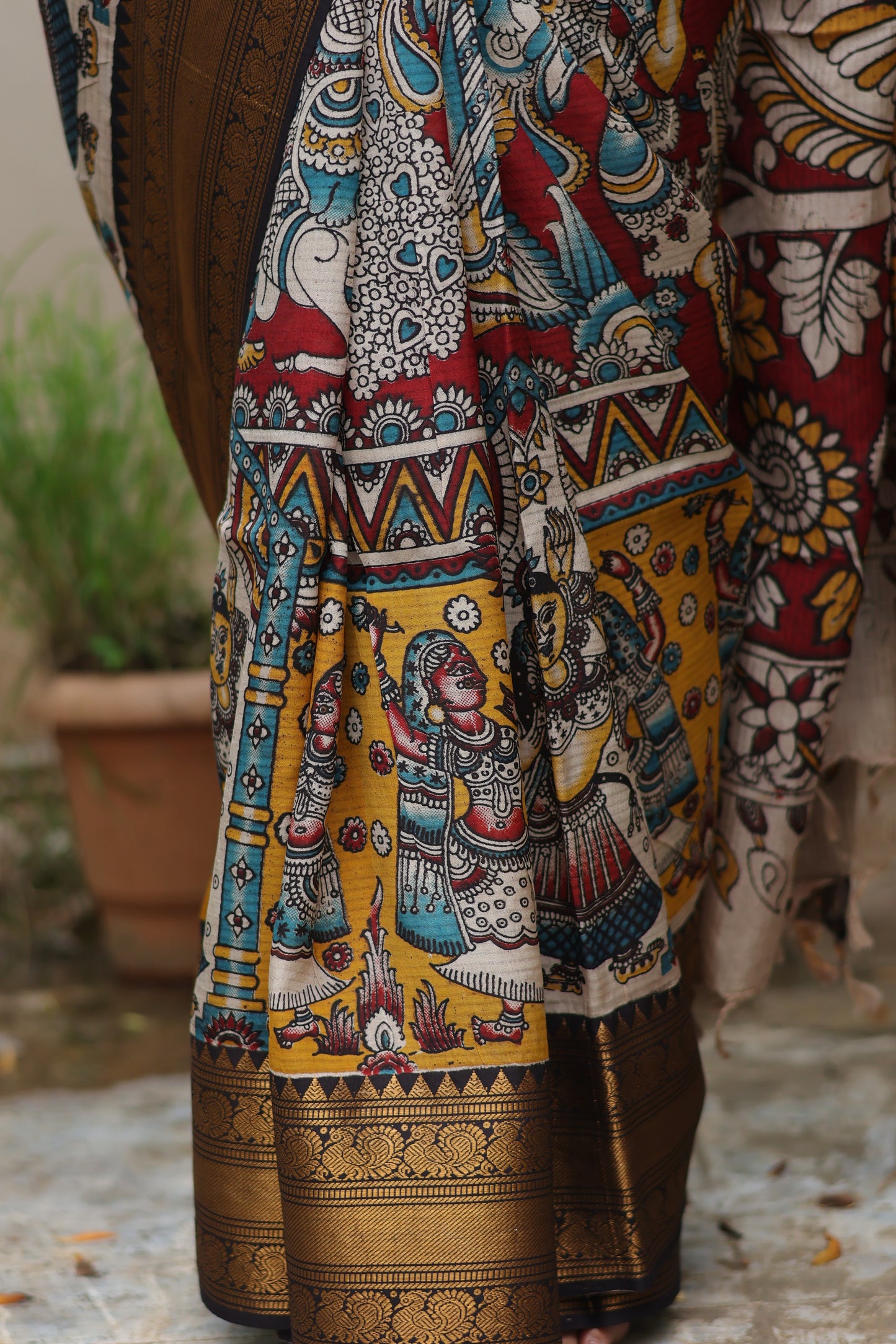 Kanchi border Kalamkari chennur silk saree