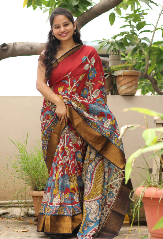 Kanchi border Kalamkari chennur silk saree