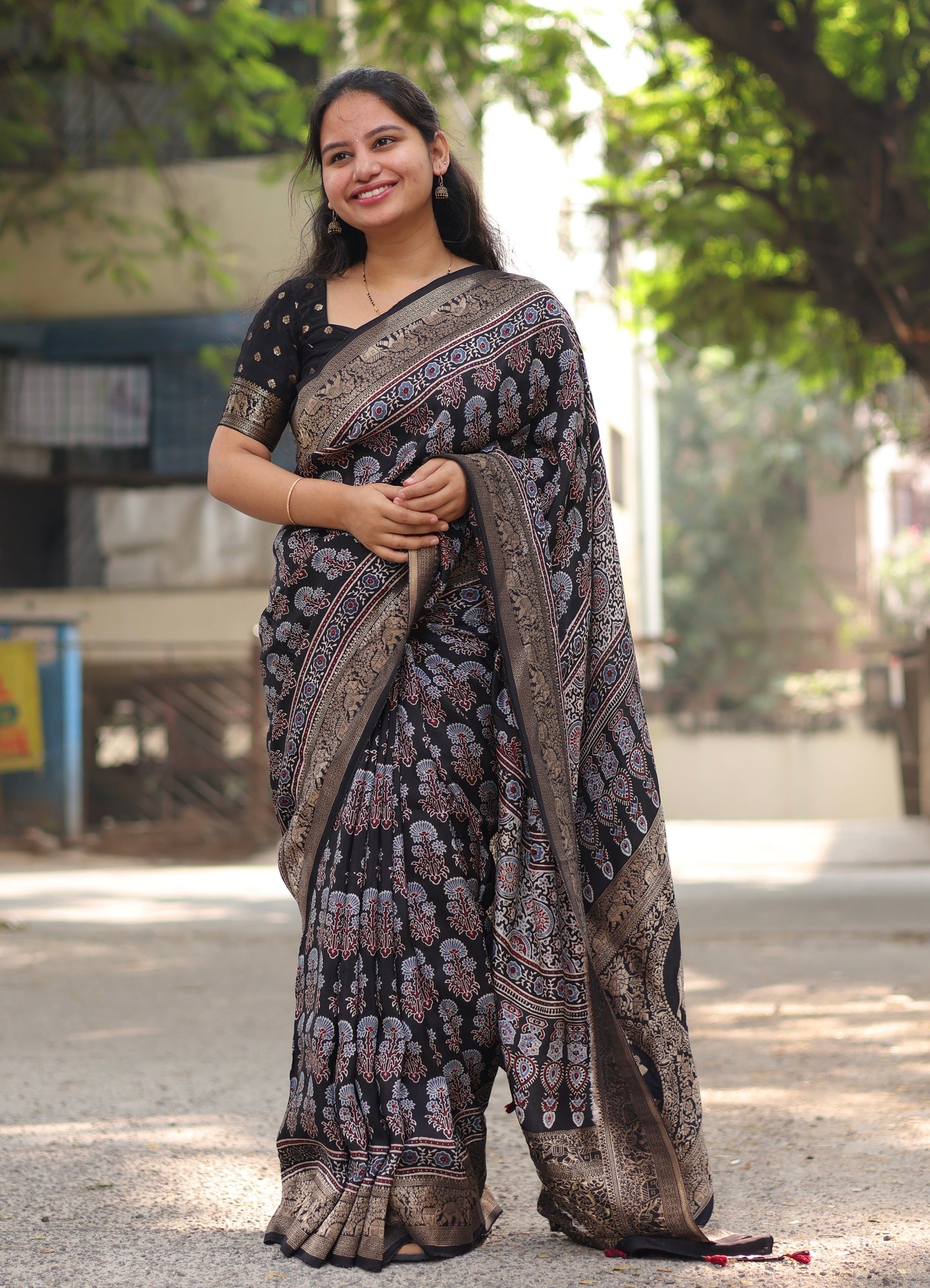 Ajrakh Dola Silk Saree