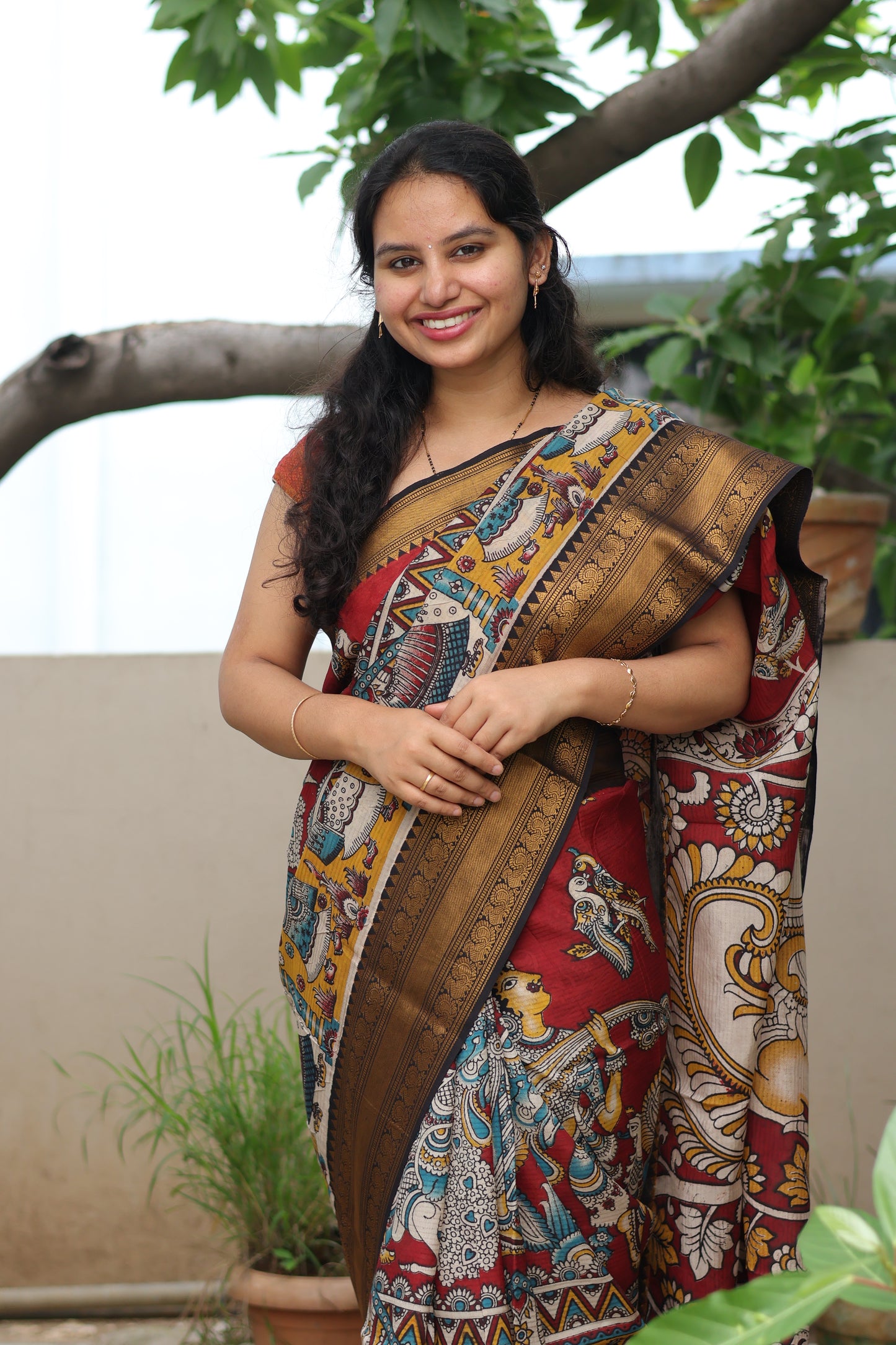Kanchi border Kalamkari chennur silk saree