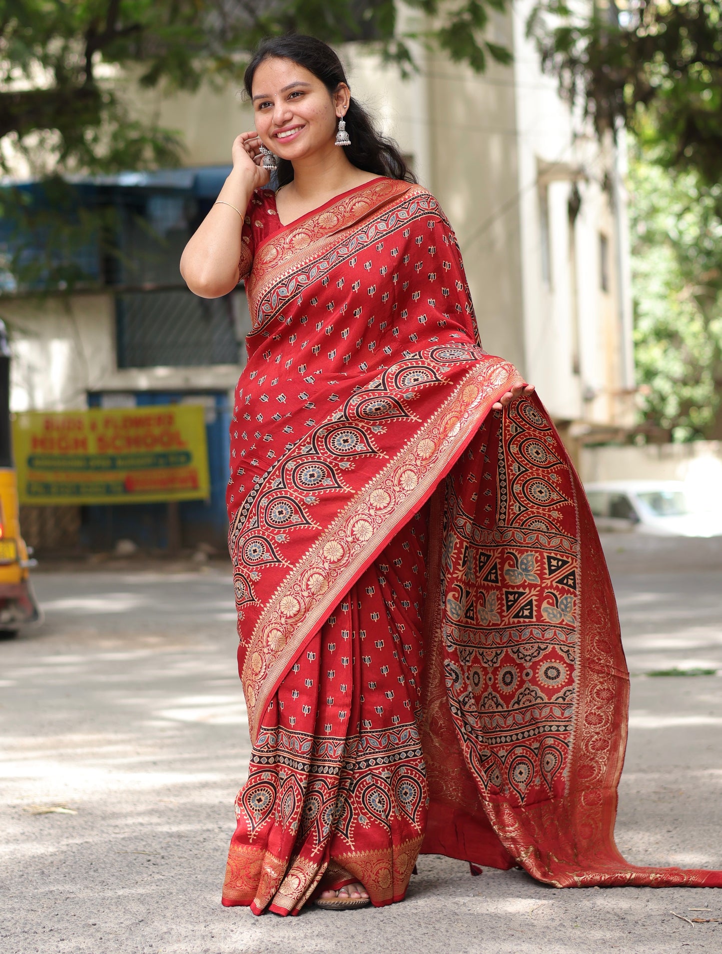 Ajrakh Dola Silk Saree