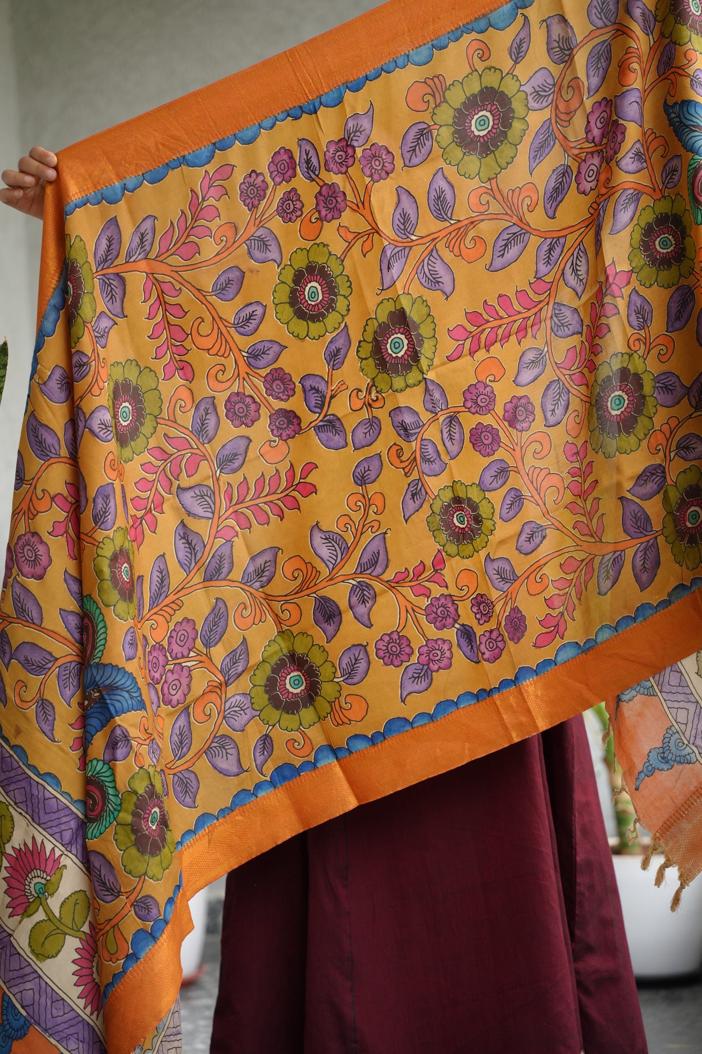 Pen Kalamkari chennur silk duppata
