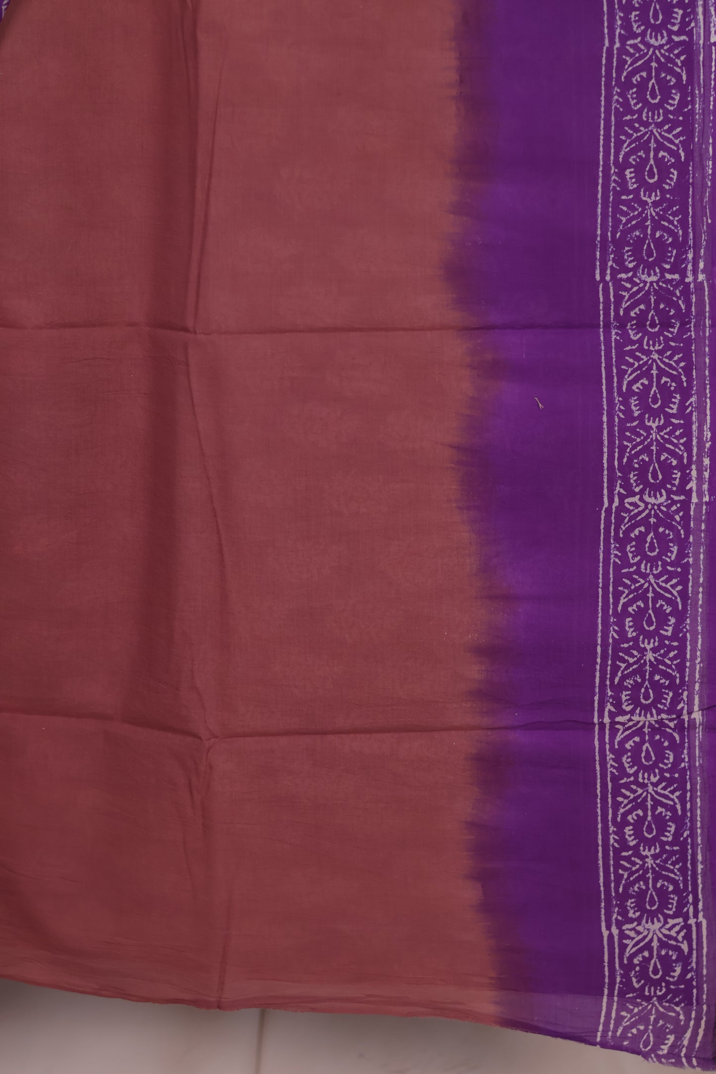 Dusty Rose And purple Handblock printed MulMul cotton saree