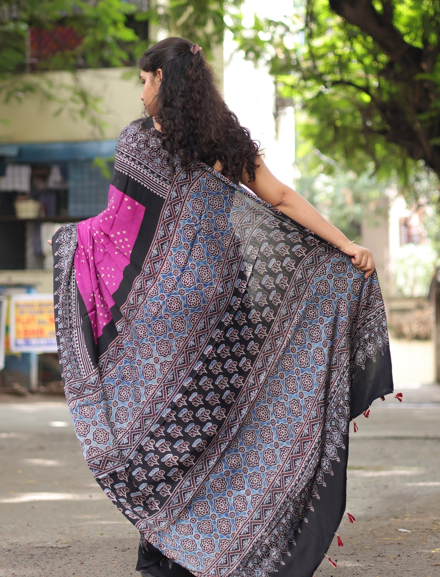 Ajrakh Bandhej Modal Silk Saree