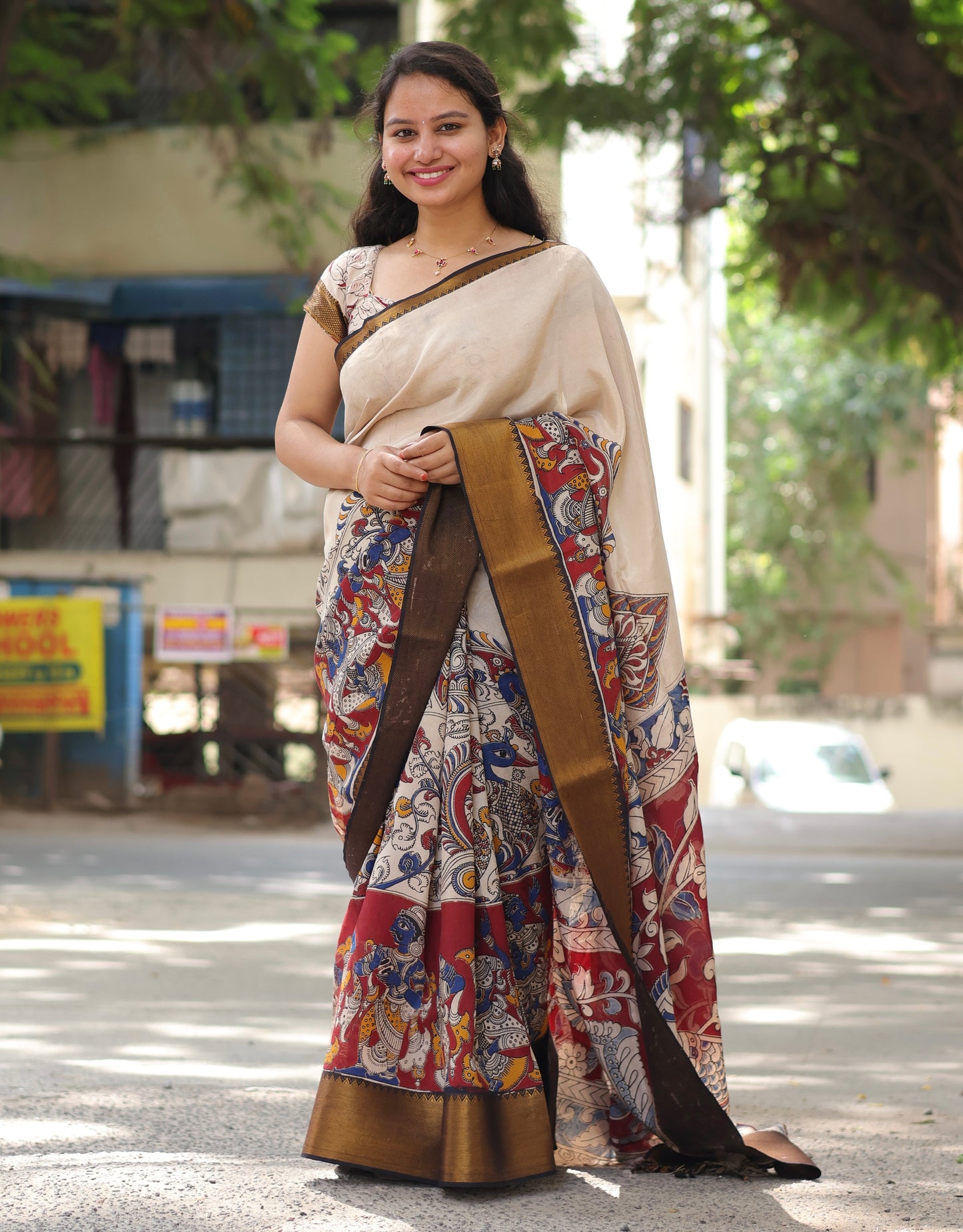 Kanchi Border Kalamkari Chennur Silk Saree
