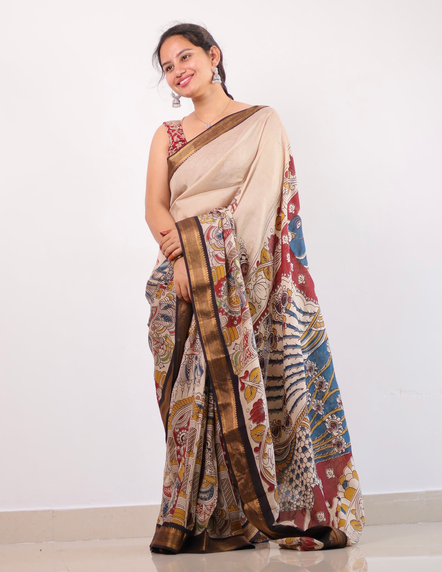 Nizam Border Kalamkari Silk Saree