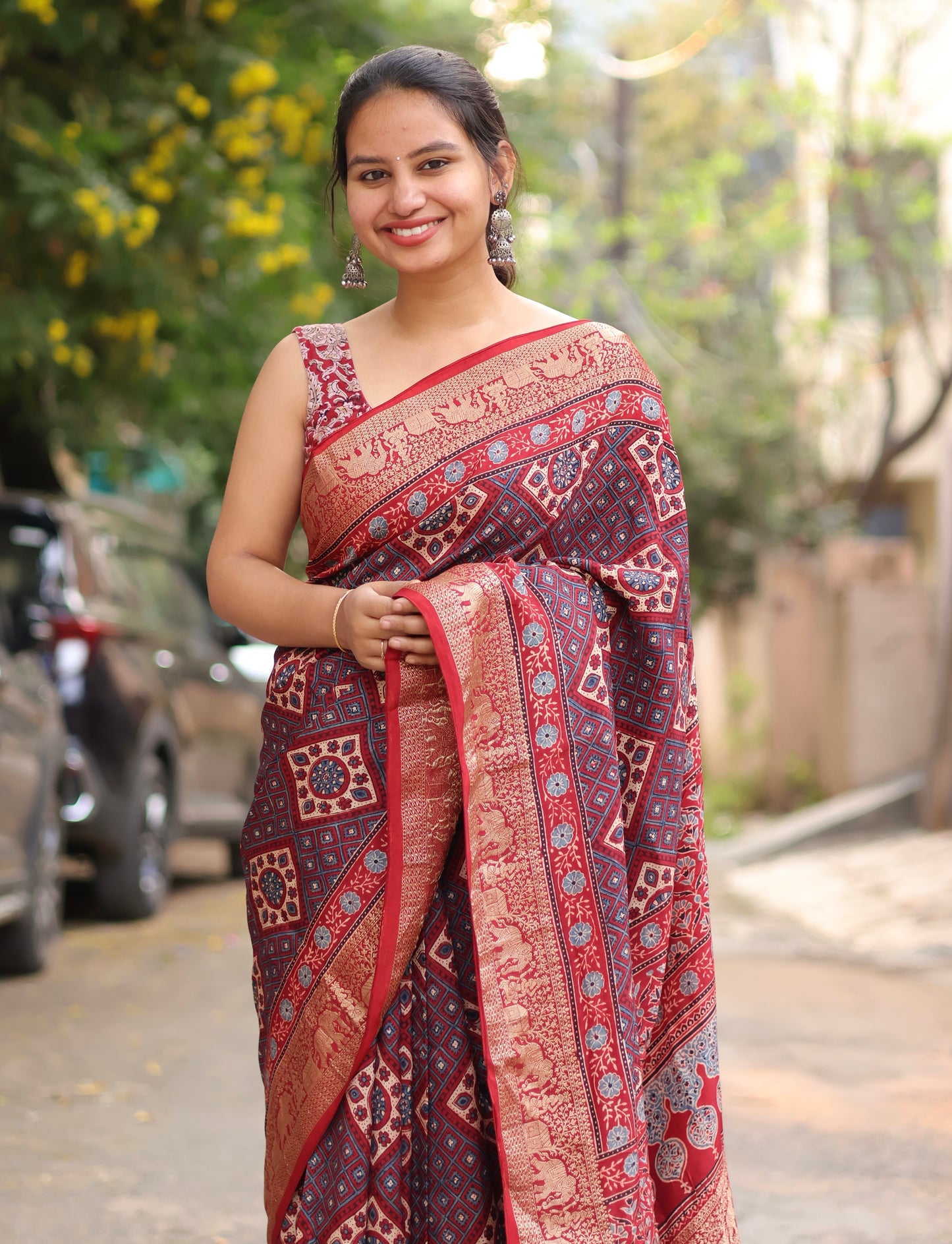 Traditional Ajrakh Dola Silk Saree