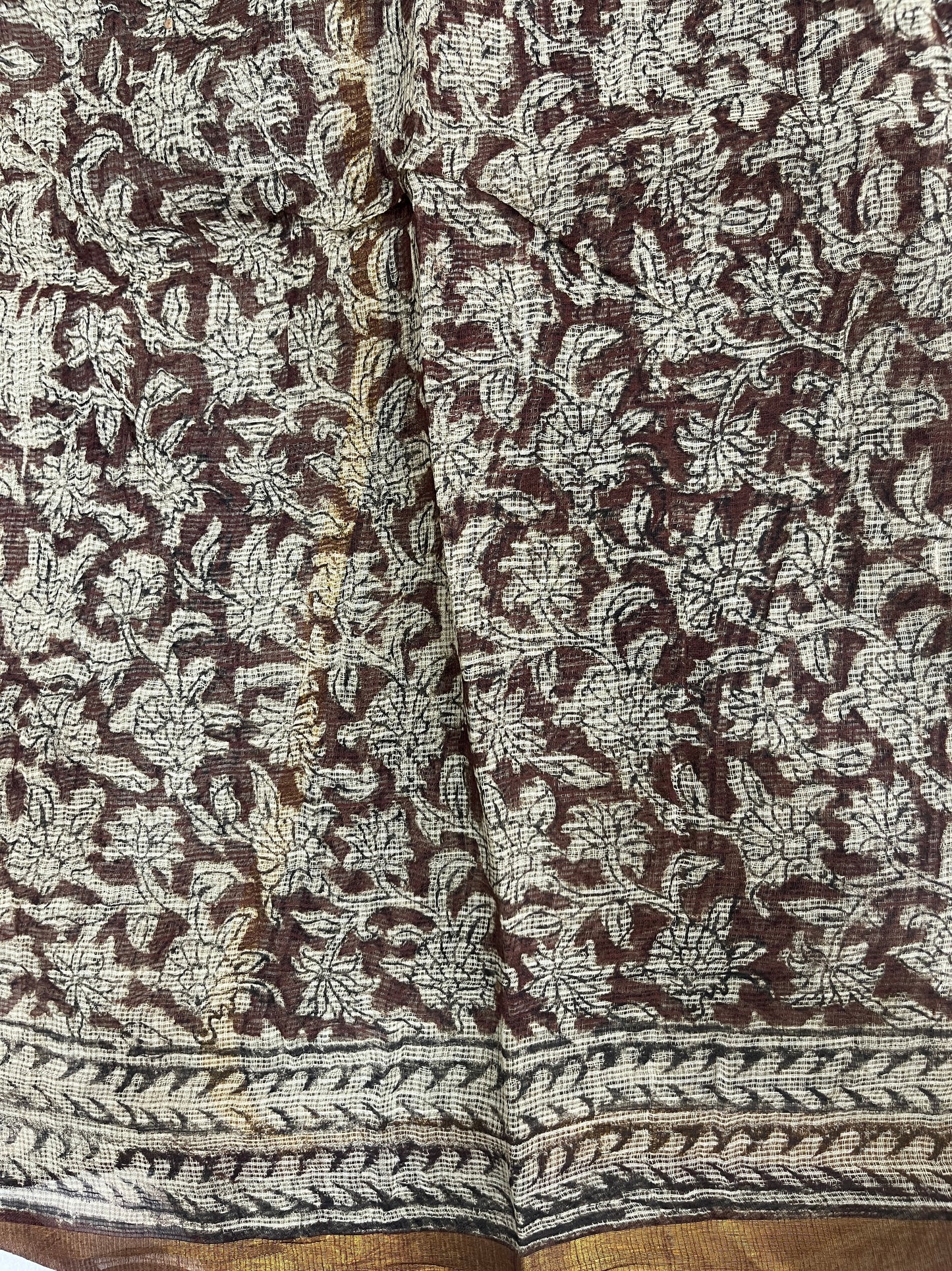 Cream Kalamkari Hand block printed Kota Doria Saree