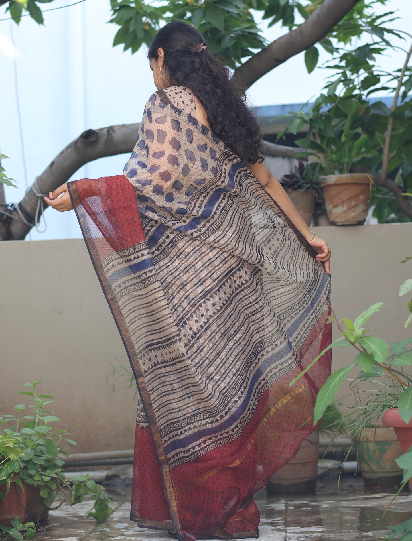 Bagru Hand block printed Kota Doriya Saree