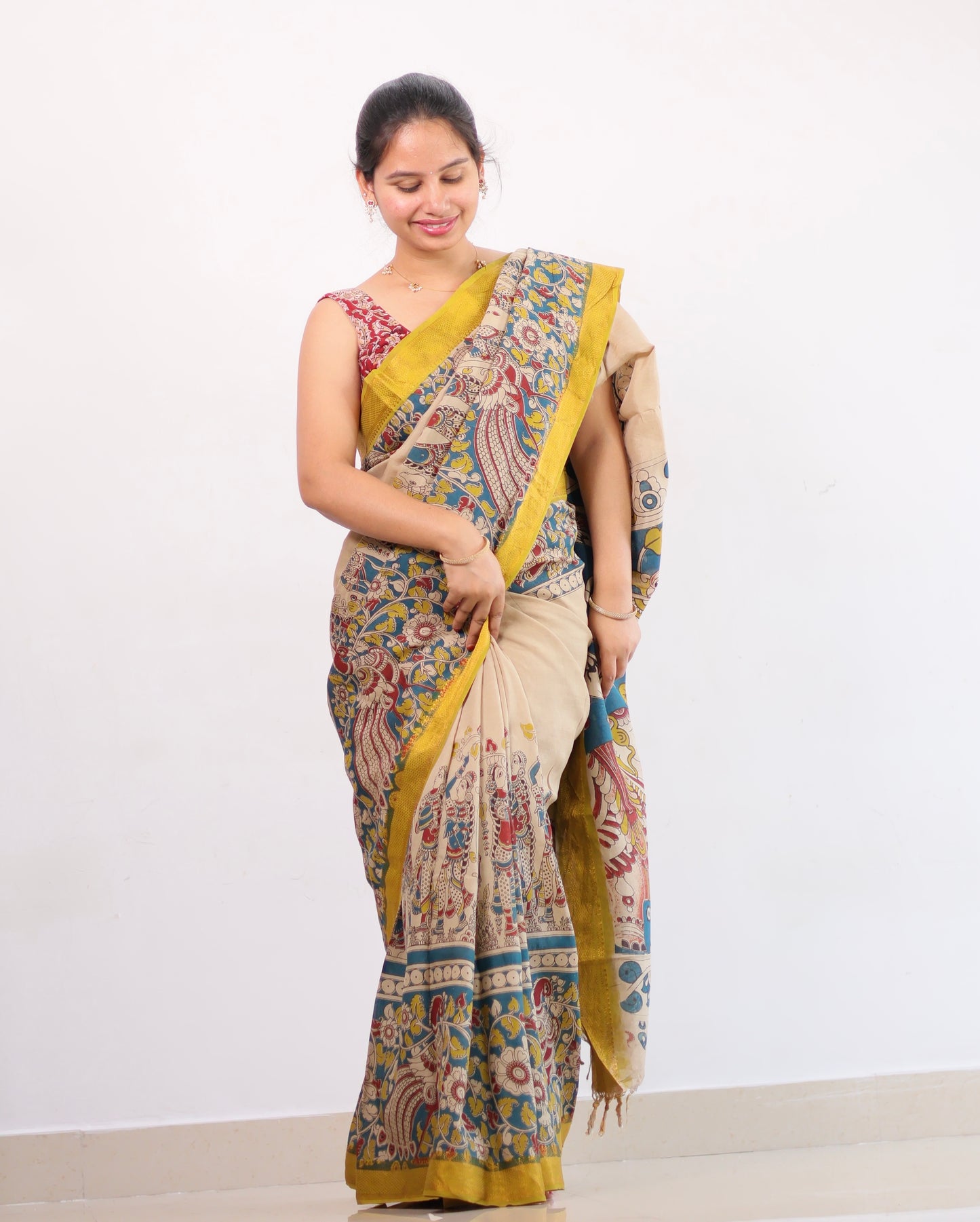 Nizam Border Kalamkari Silk Saree