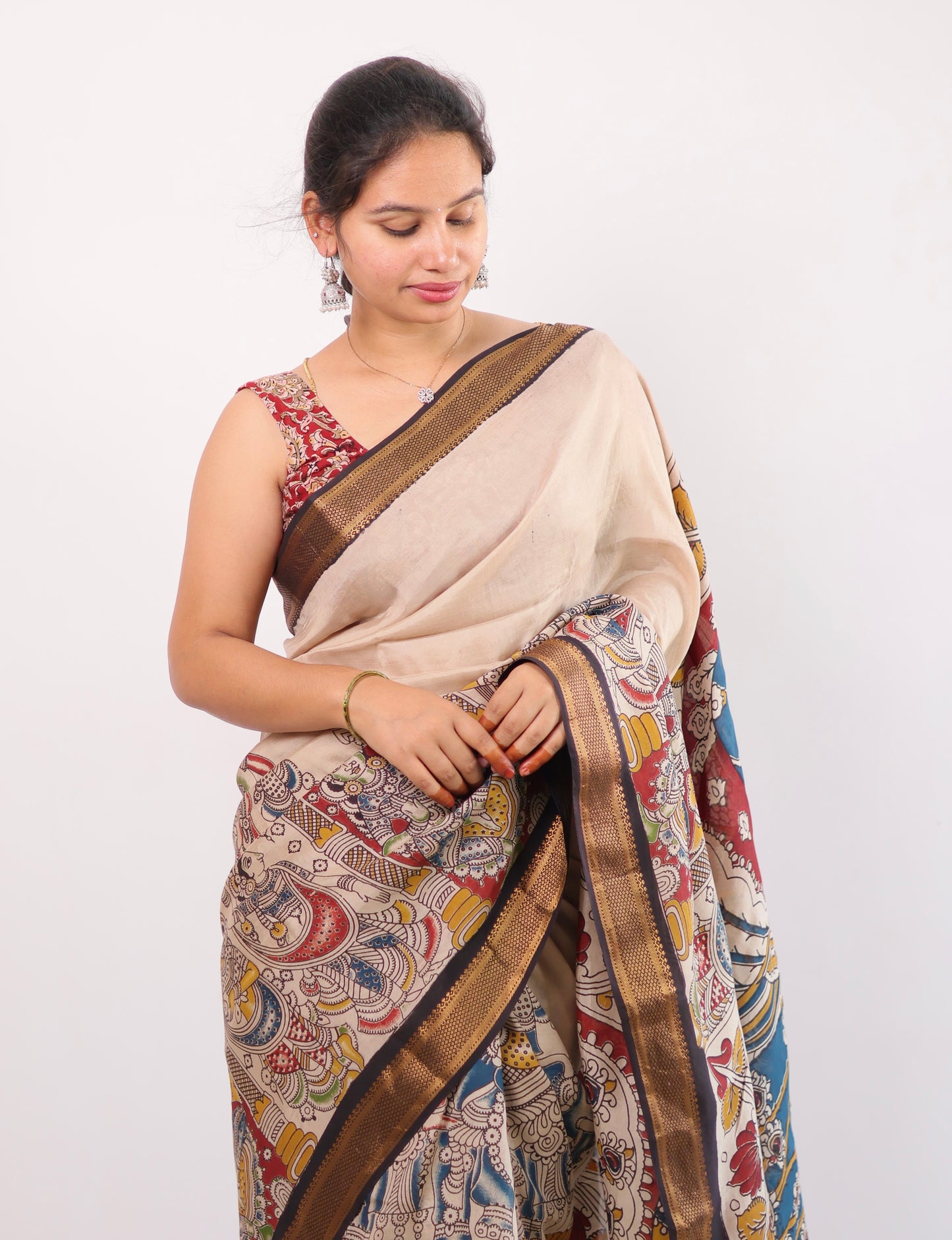 Nizam Border Kalamkari Silk Saree