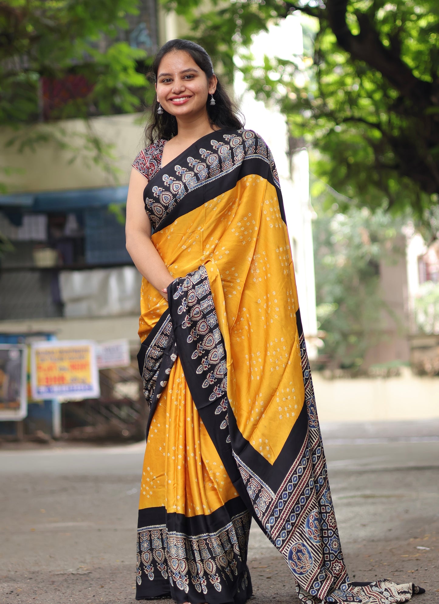 Ajrakh Bandhej Modal Silk Saree