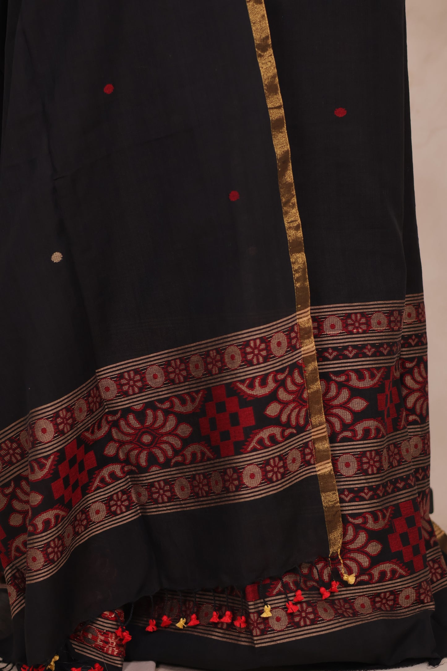 Black Handwoven Jamdhani weaving pure Mercerised Malai cotton 2 piece suit sets | Looms & Tassels