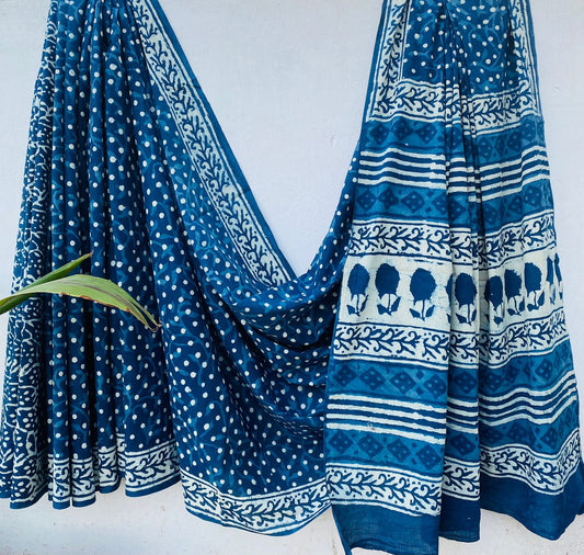 Bagru Handblock printed MulMul cotton saree