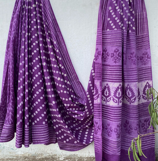 Bagru Handblock printed MulMul cotton saree