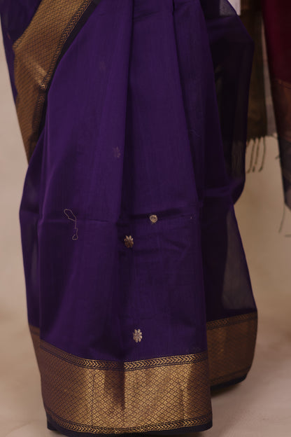 Violet Handloom Maheswari Silk Cotton Sarees | Looms & Tassels