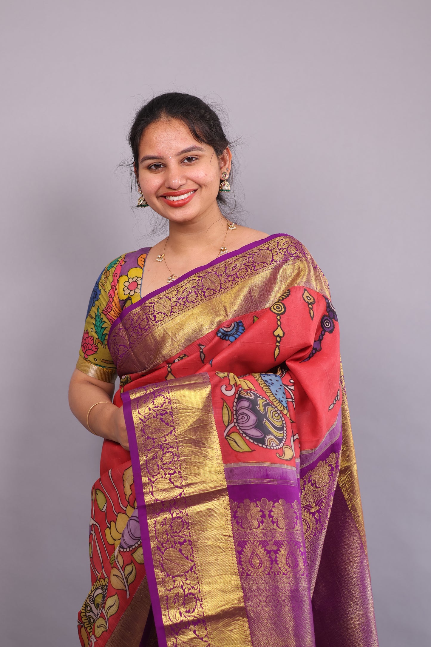 Kanchi Pattu Hand Painted Pen Kalamkari Saree